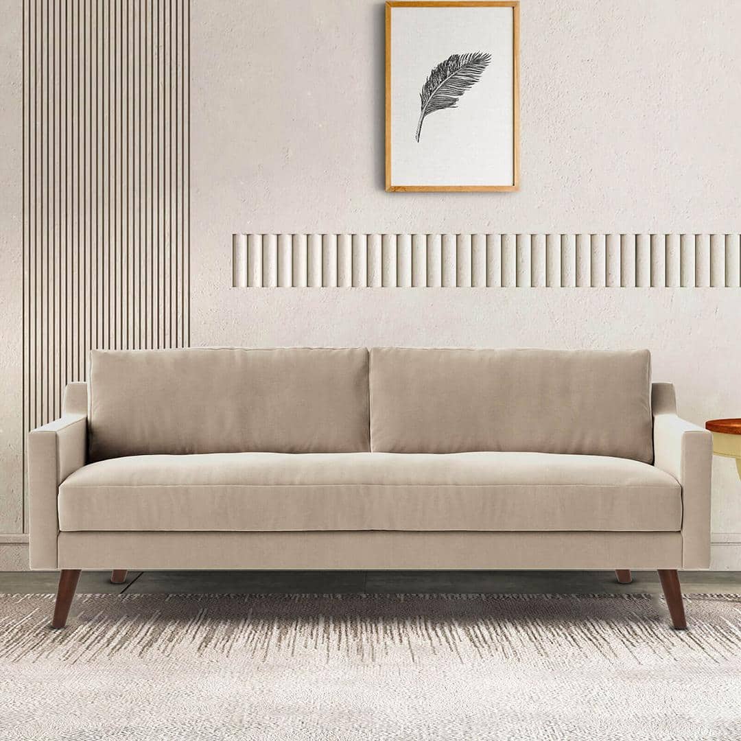Reiti Velvet 3 Seater Sofa in Cream Colour