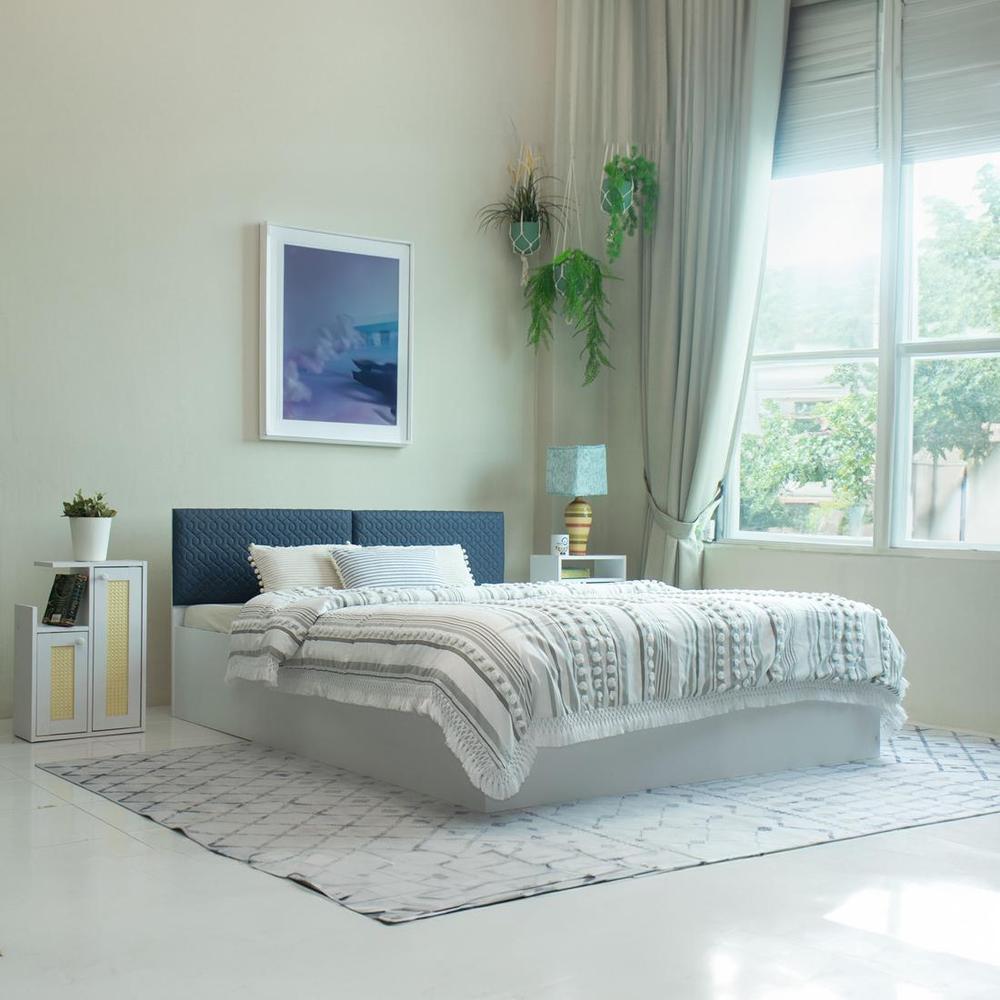 Almora Engineered Wood Queen Size Bed In White Finish