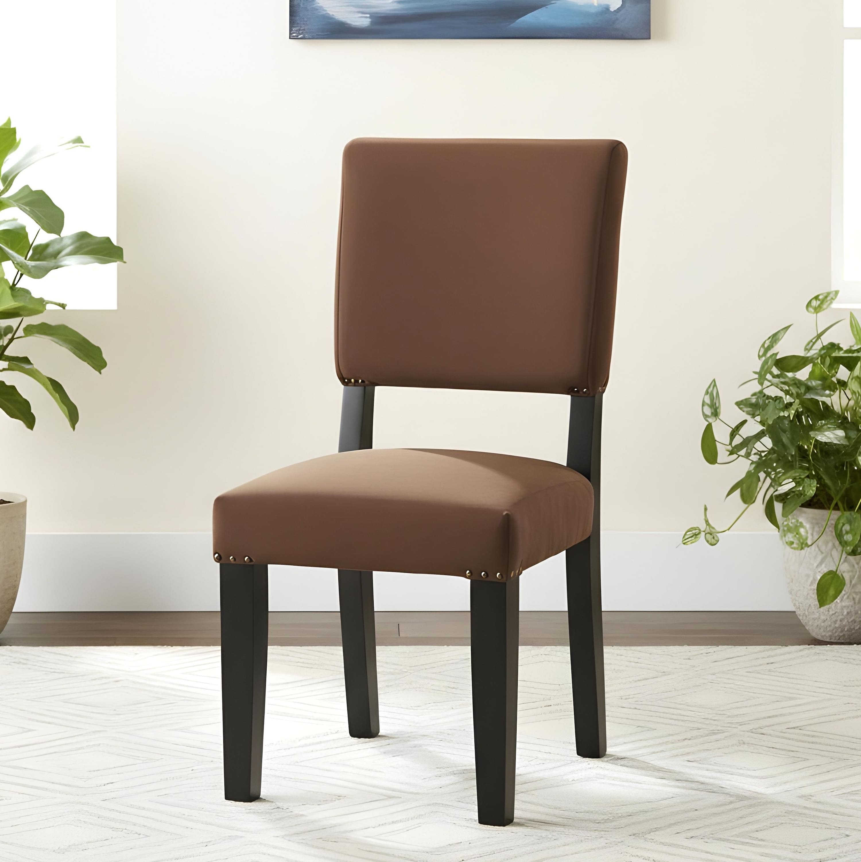 Newport wood Dining Chair in Taupe Brown Velvet Upholstery with MAHAGONY FINISH