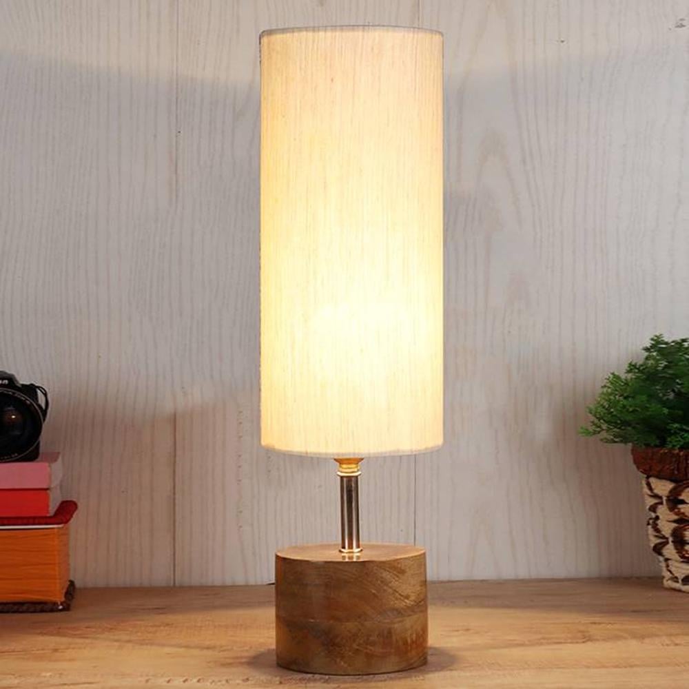 Juliana off-white cotton & solid wood table lamp - Devansh