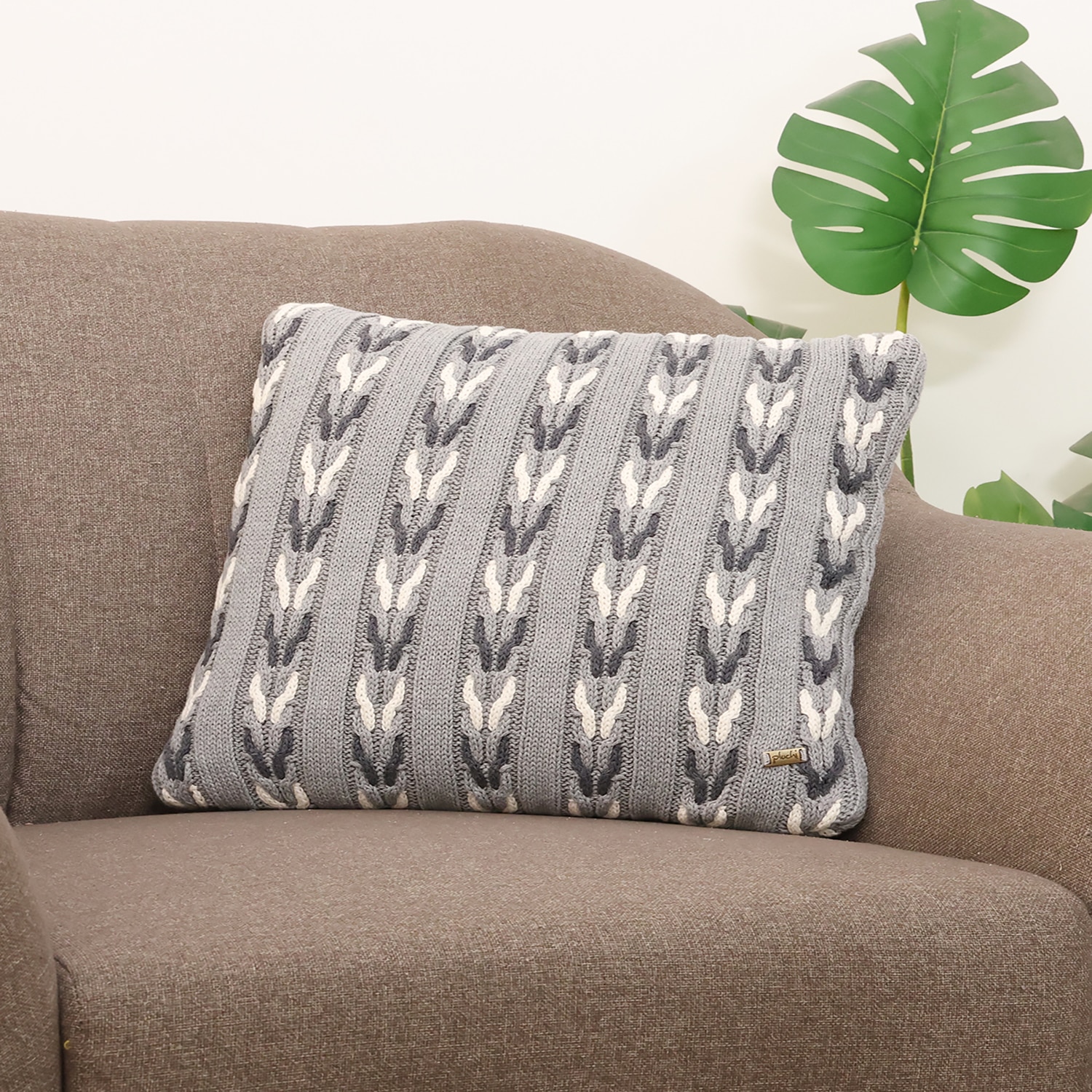 Margot Grey Cotton Cushion Cover 16X16  Inches - Pluchi