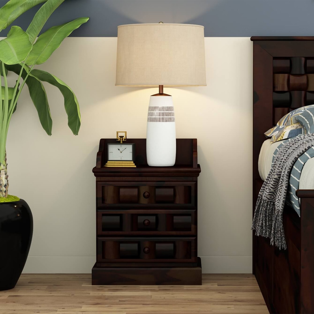 Woodway Solid Wood Bedside Table in Walnut Finish