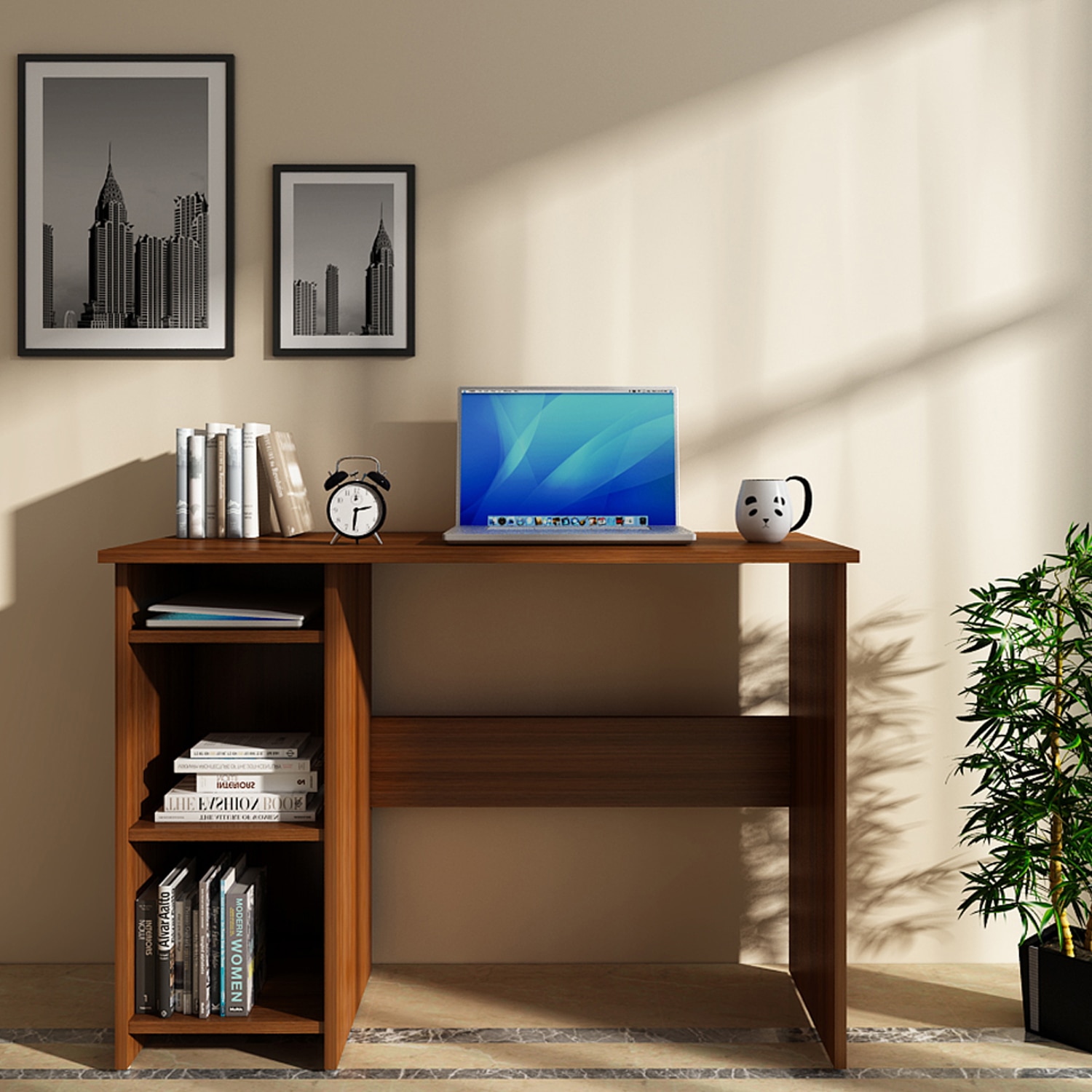 Woodbuzz Duke Engineered Wood Finish Study Table Desk In Walnut - Woodbuzz