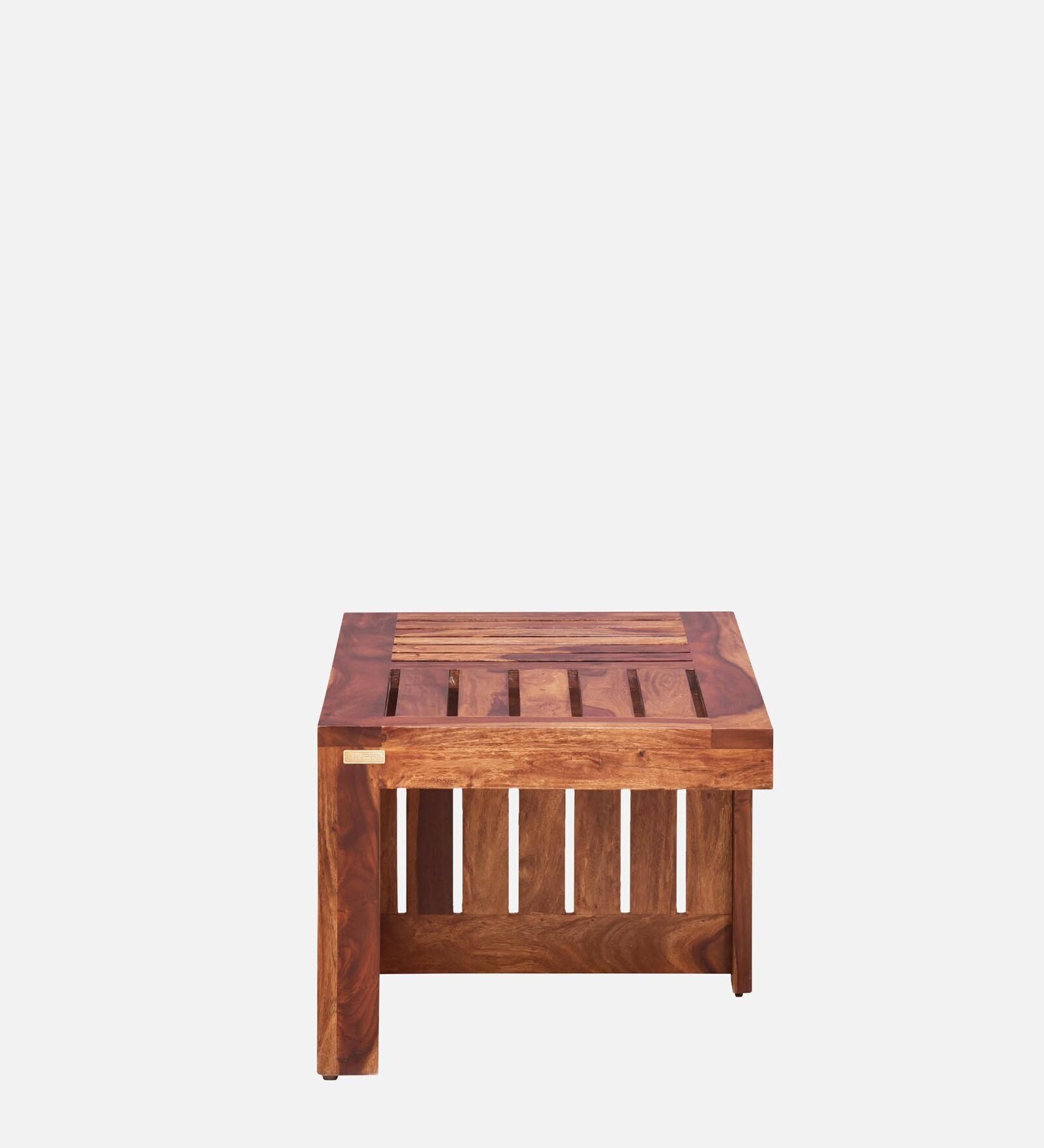 Lifty Sheesham Wood Nesting Coffee Table Set in Rustic  Teak Finish With Cushioned Stools
