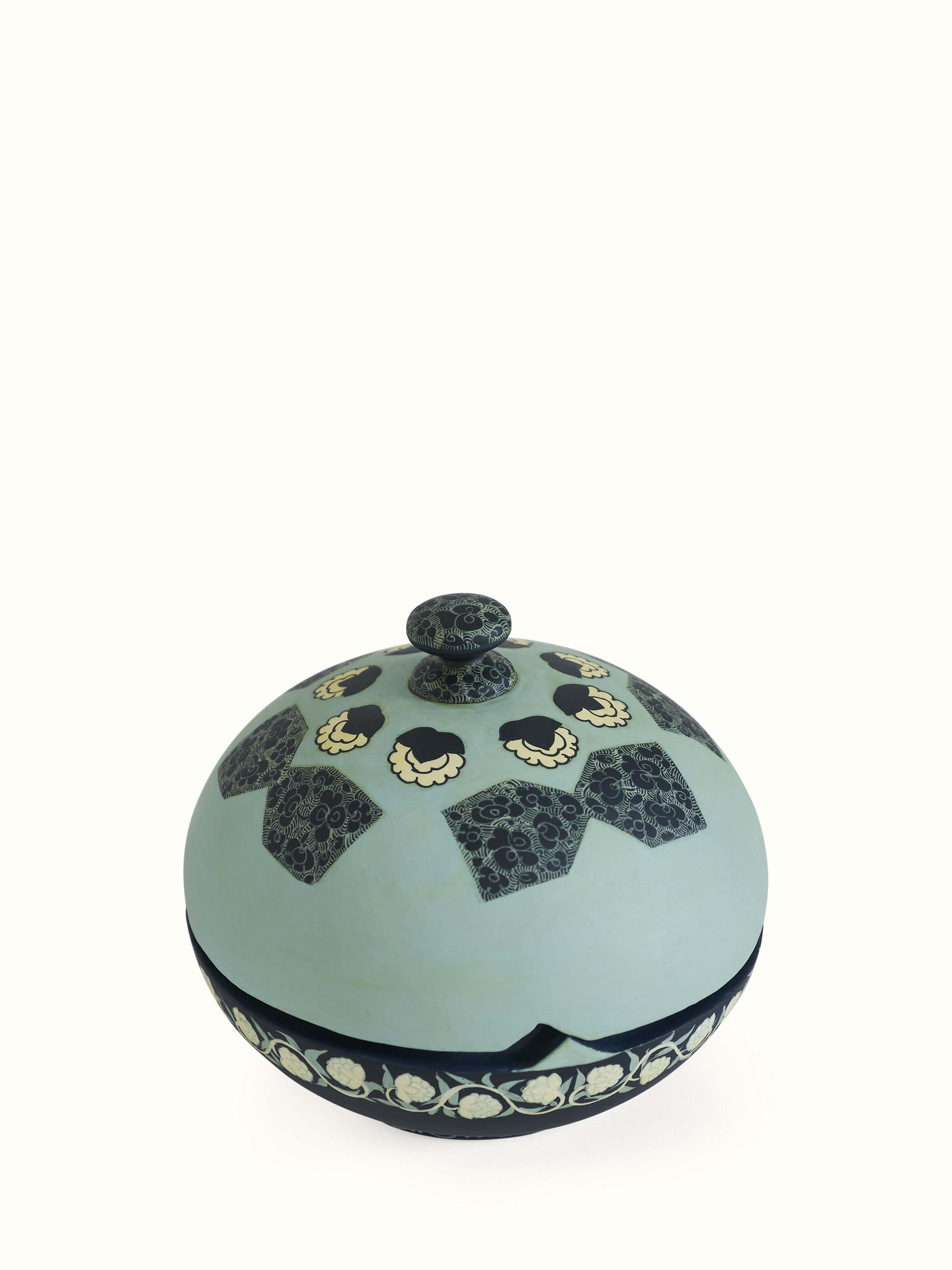 Angled view of Papier-mache Decorative Container Multicolor