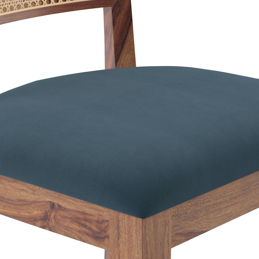 Argiro Solid Wood Dining Chair Set Of 2 In Teak Finish & Night Blue Velvet Fabric Colour