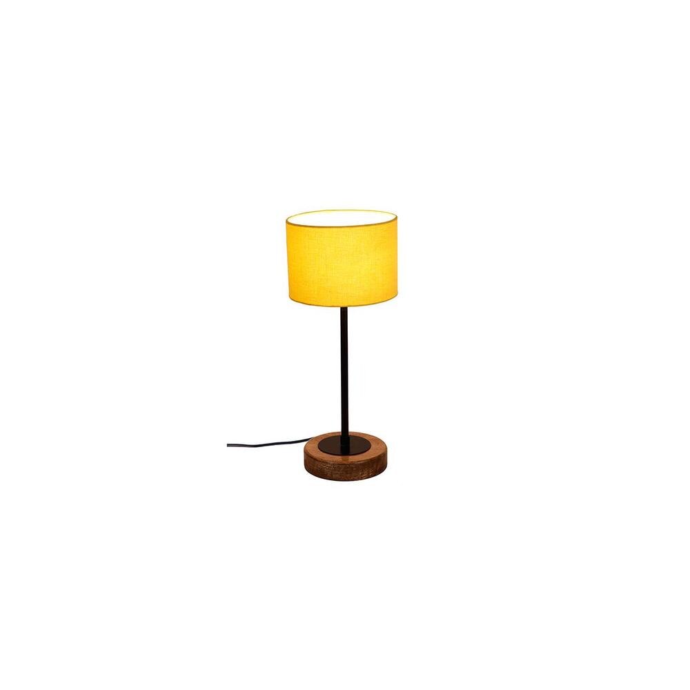Duncan Yellow Fabric Shade Table Lamp with Natural Wood & Iron Base