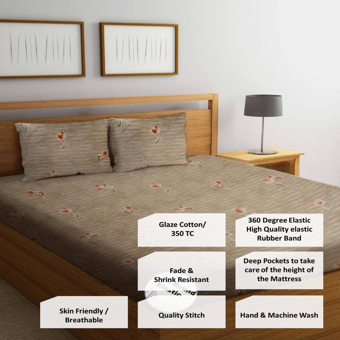 High Quality Cotton mix Double bed Fitted Bedsheets 250cmsx 230 cms ( Pillows 46 x 49 cms)