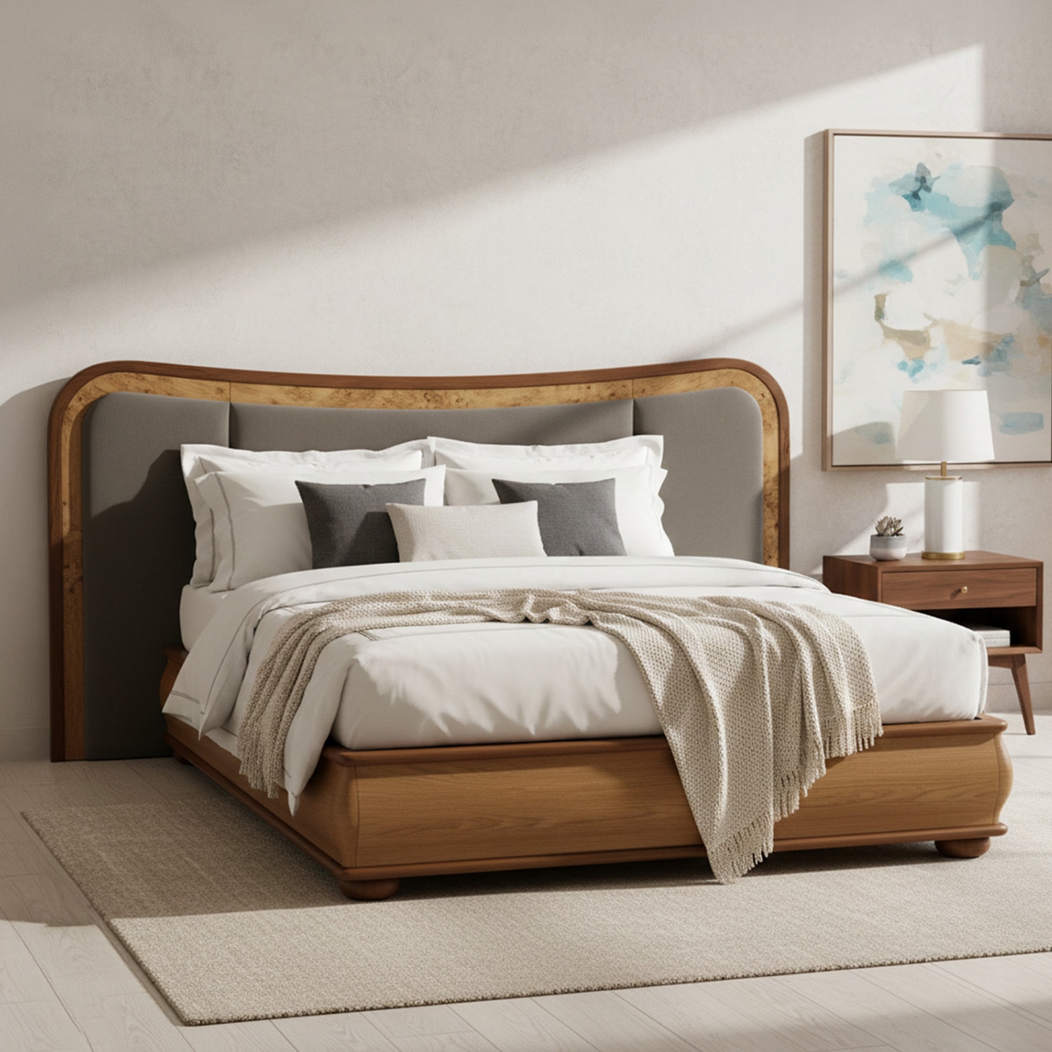 Elowen Softline King Size Bed in velvet With Oak wood Frame & Hydraulic Storage - Nestroots