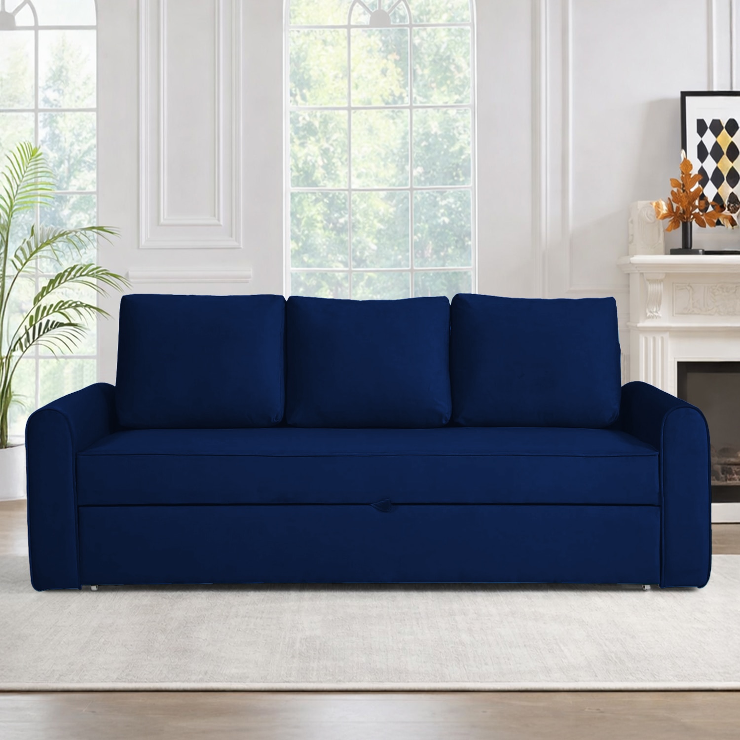Clevam 3 Seater Pull Out Sofa cum Bed  in Navy Blue Colour - Home Lifestylez