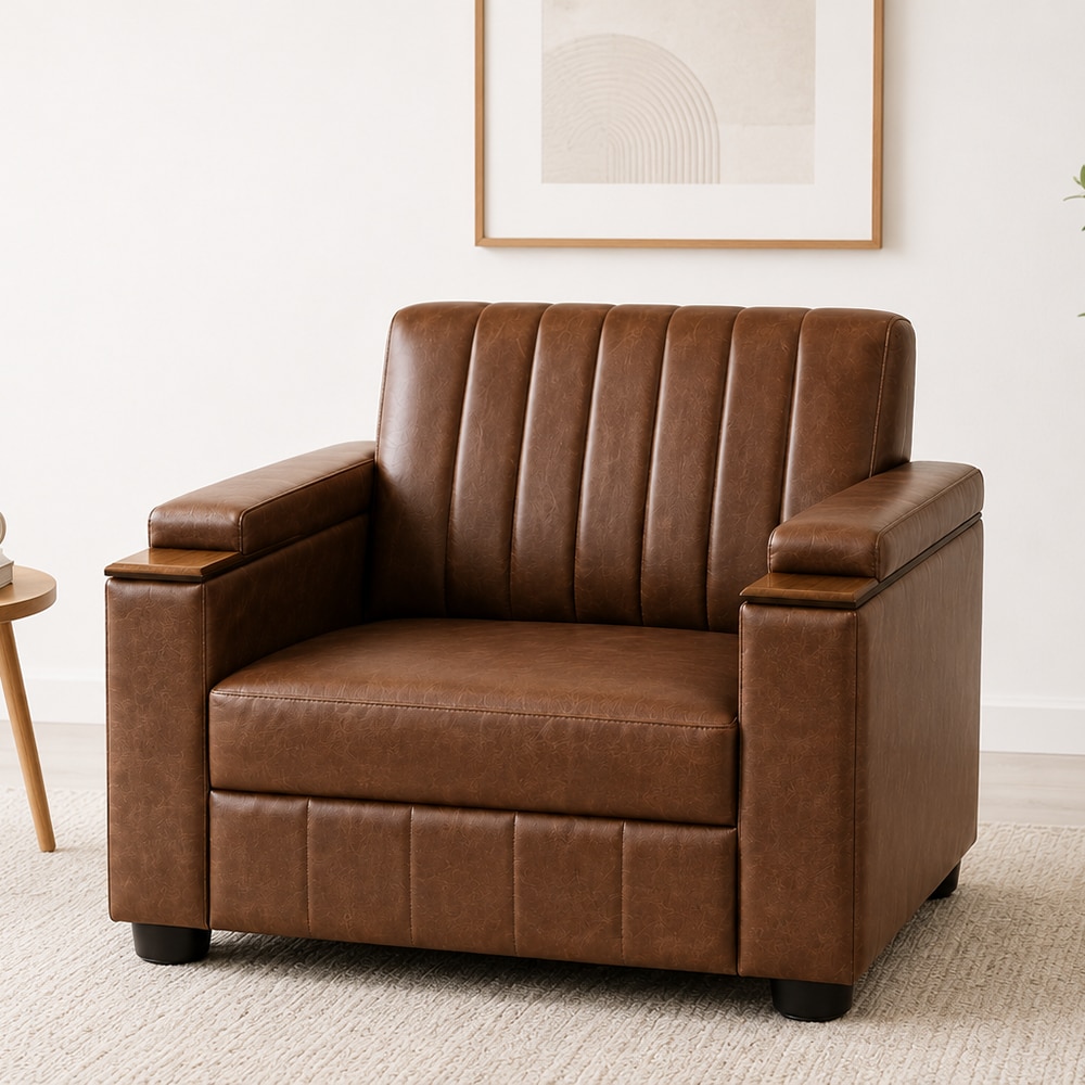 Futon 1 Seater Sofa in Leatherette Brown Color