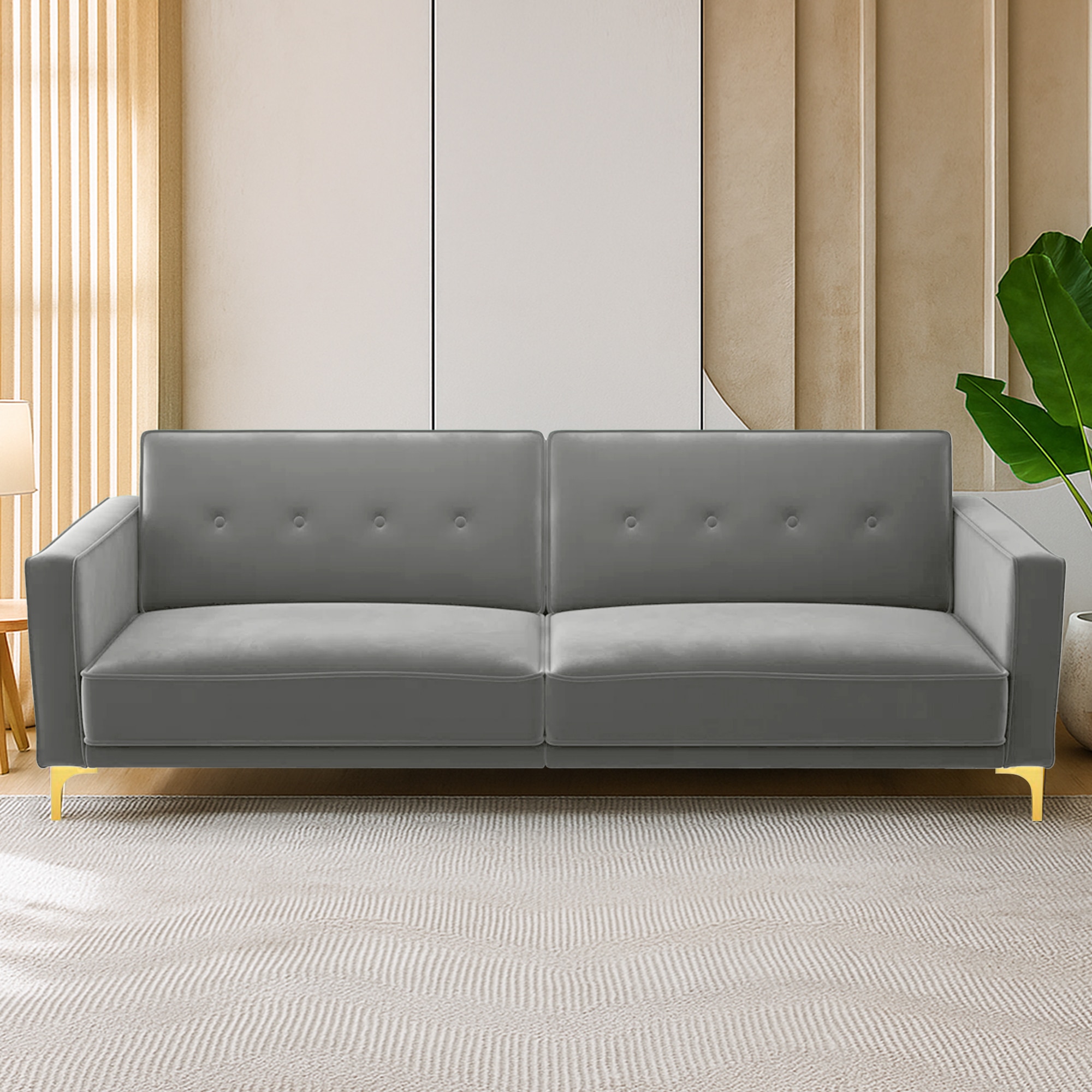 Calisa 3 Seater Velvet Sofa Cum Bed in Grey colour
