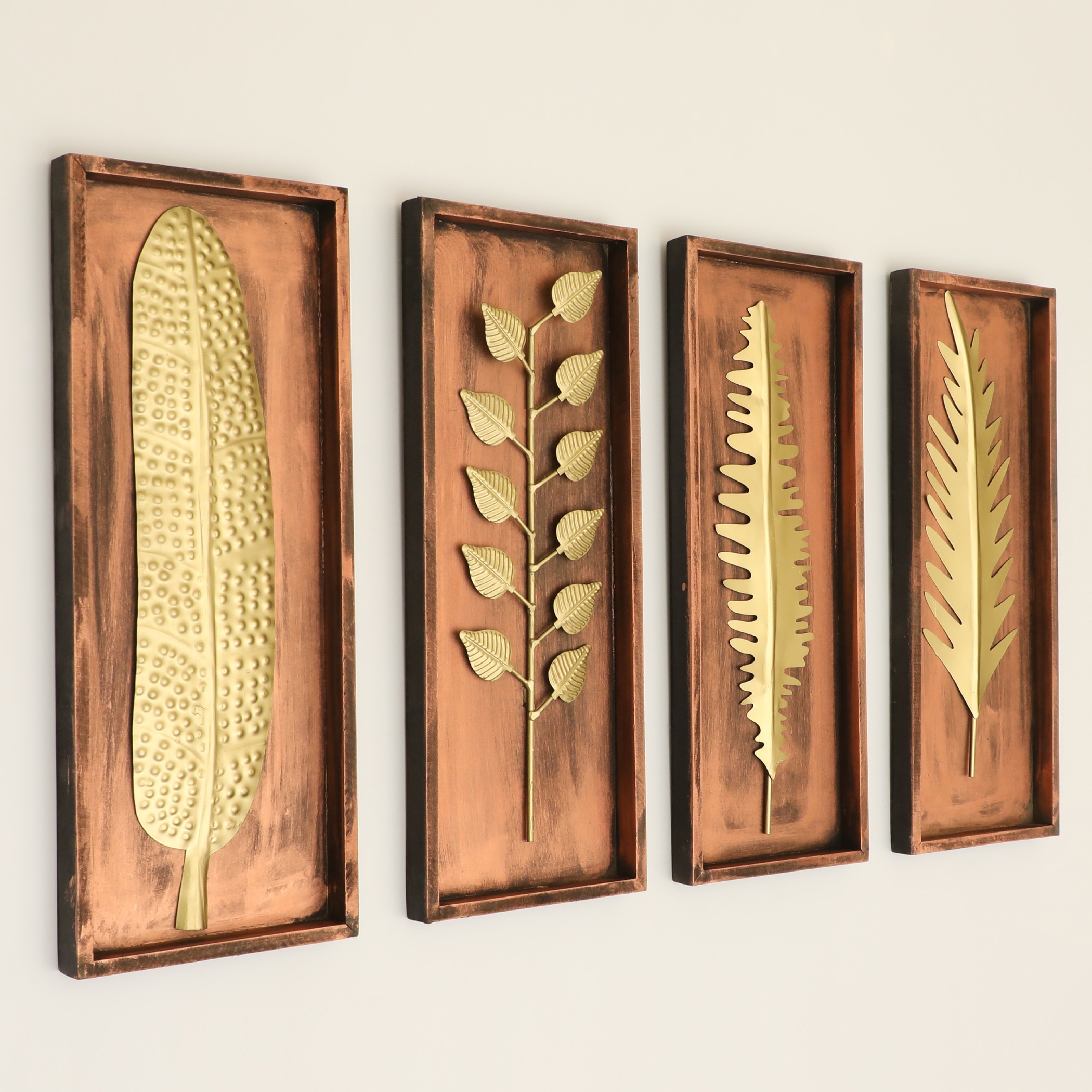 MDF Abstract Metal Wall Decor in Gold Set of 4 - Vedas Exports