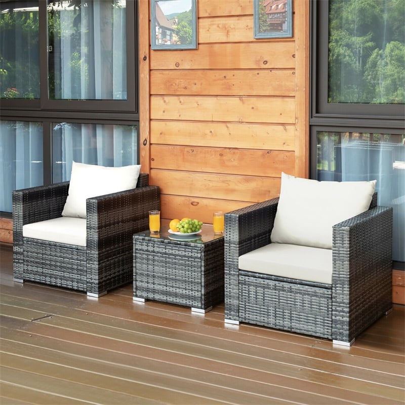 Carry Bird Wicker Patio Furniture Outdoor Balcony Chairs In Grey Mix And Beige Colour