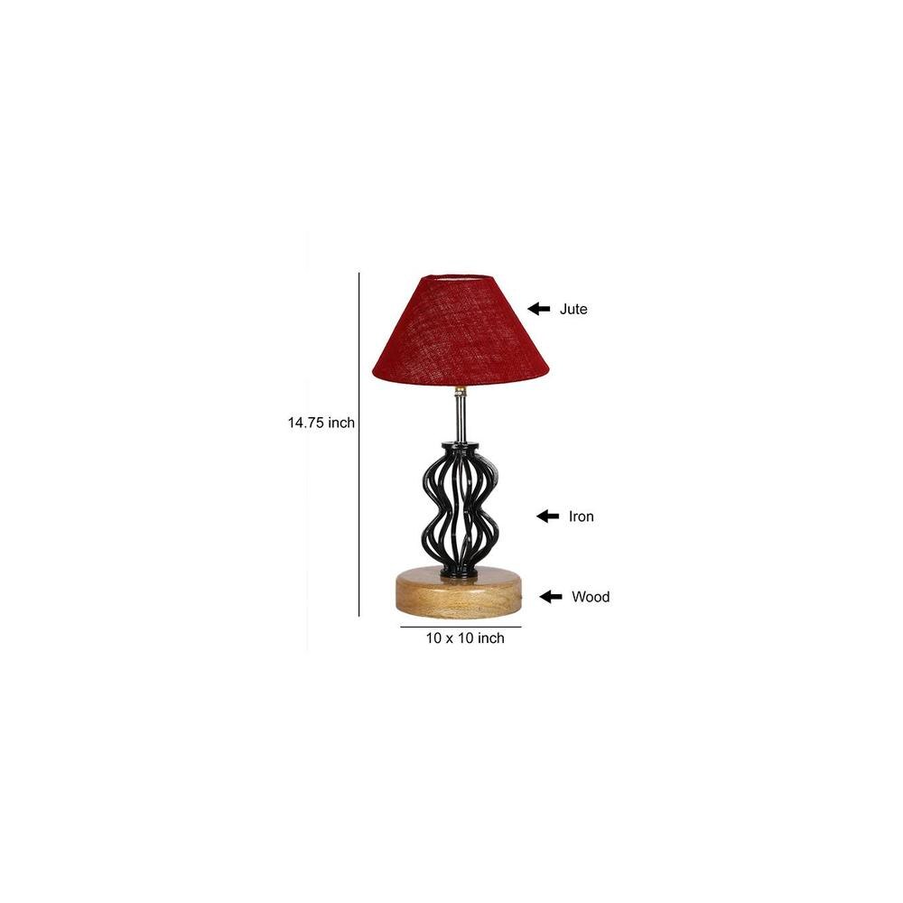 Madilyn Maroon Jute Table lamp with Wood & Iron Base