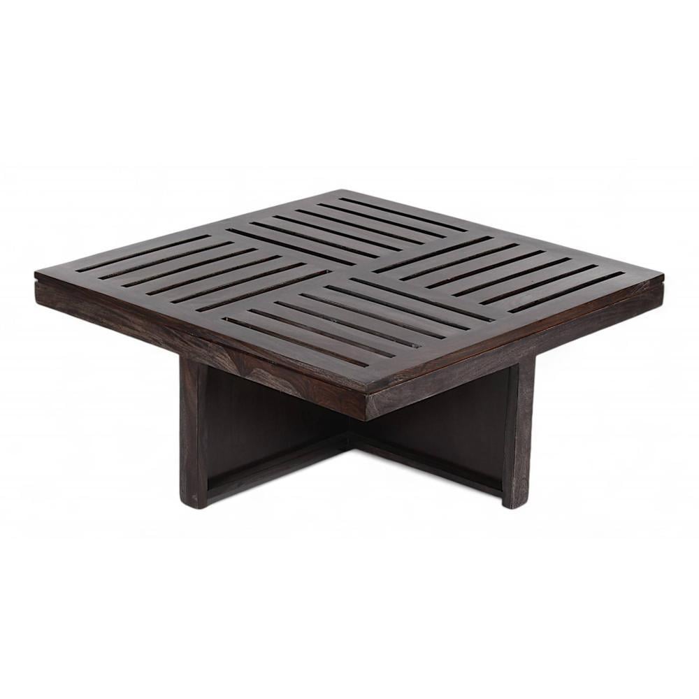 Palladio Sheesham Wood Coffee Table With 4 Stools Set In Mahogany Finish & Multi Colour Israel Print Kantha Fabric Cushions