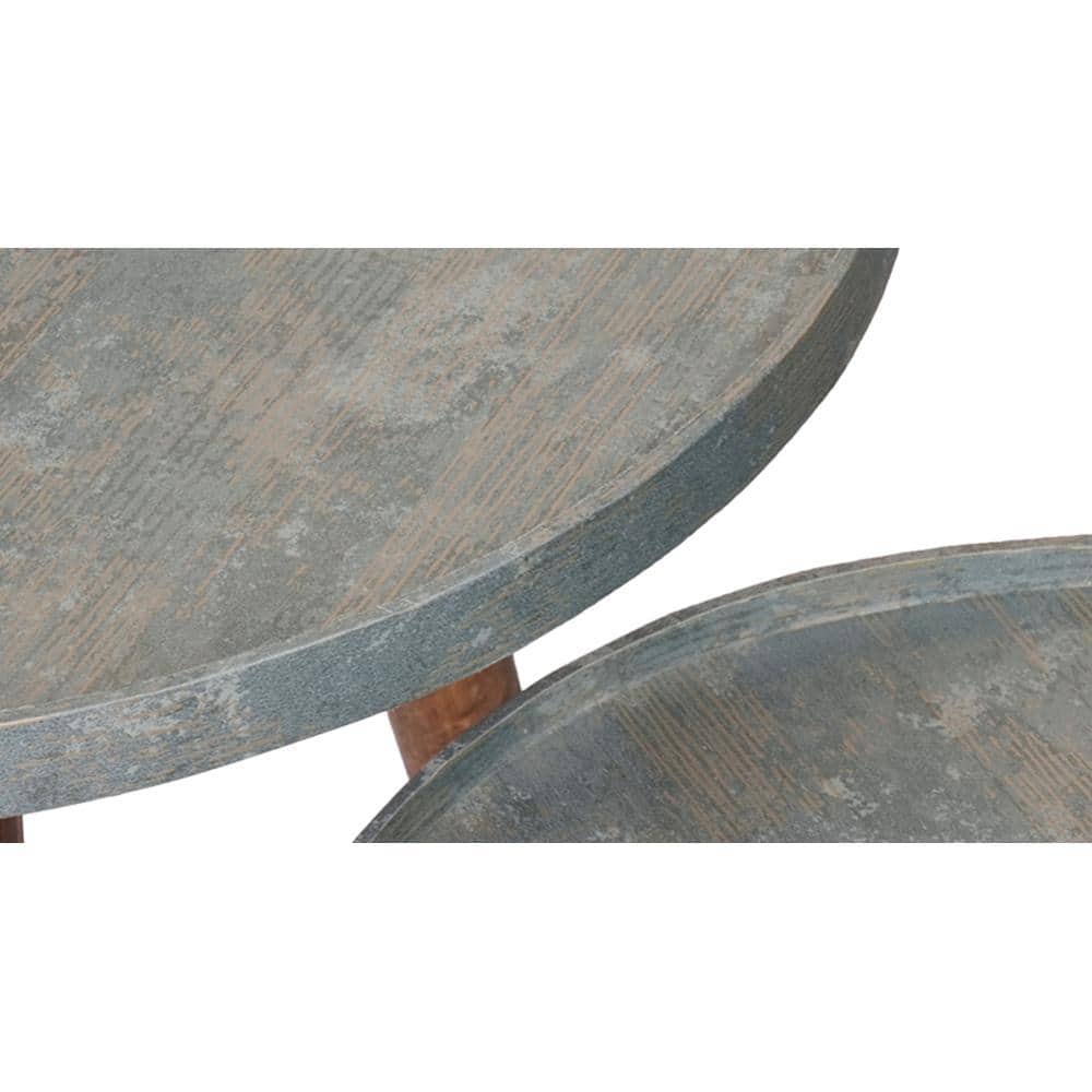 Teal Rain Round Nesting Tables with Wooden Legs, Side Tables, Wooden Tables, Living Room Decor by A Tiny Mistake