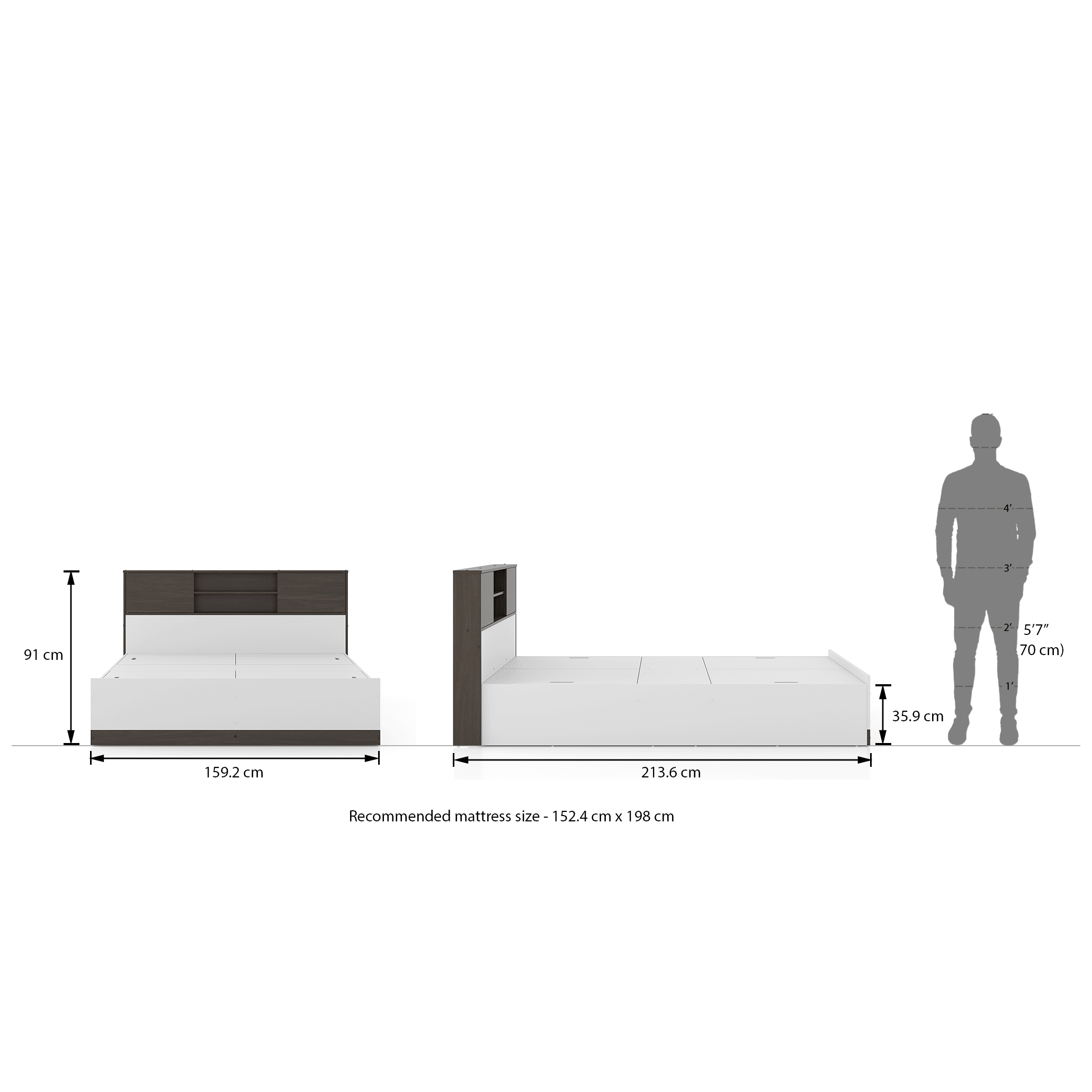 Riley Dual Tone Queen Size Box Storage Bed In White Finish
