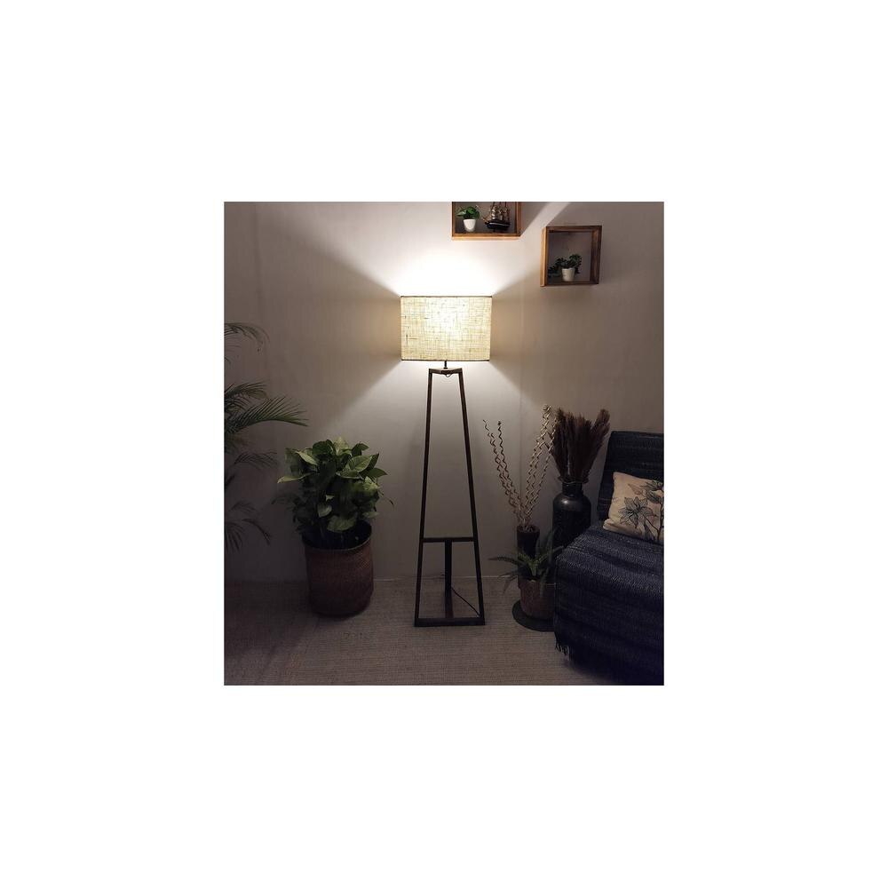 Angular Beige Jute Floor Lamp with Beige Jute Base