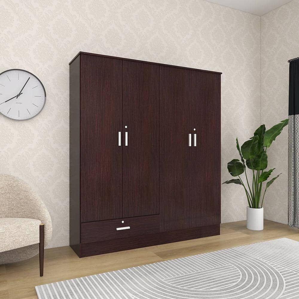 Housen Engineered Wood 4 Door Wardrobe in Walnut Finish