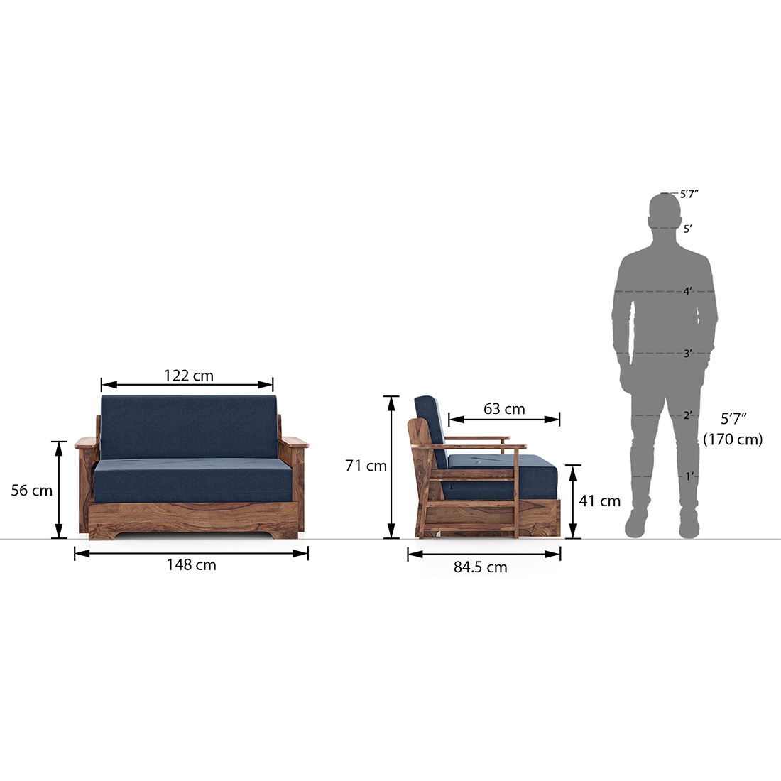 Mahim Compact 3 Seater Sofa cum Bed in Lapis Blue Colour With Storage