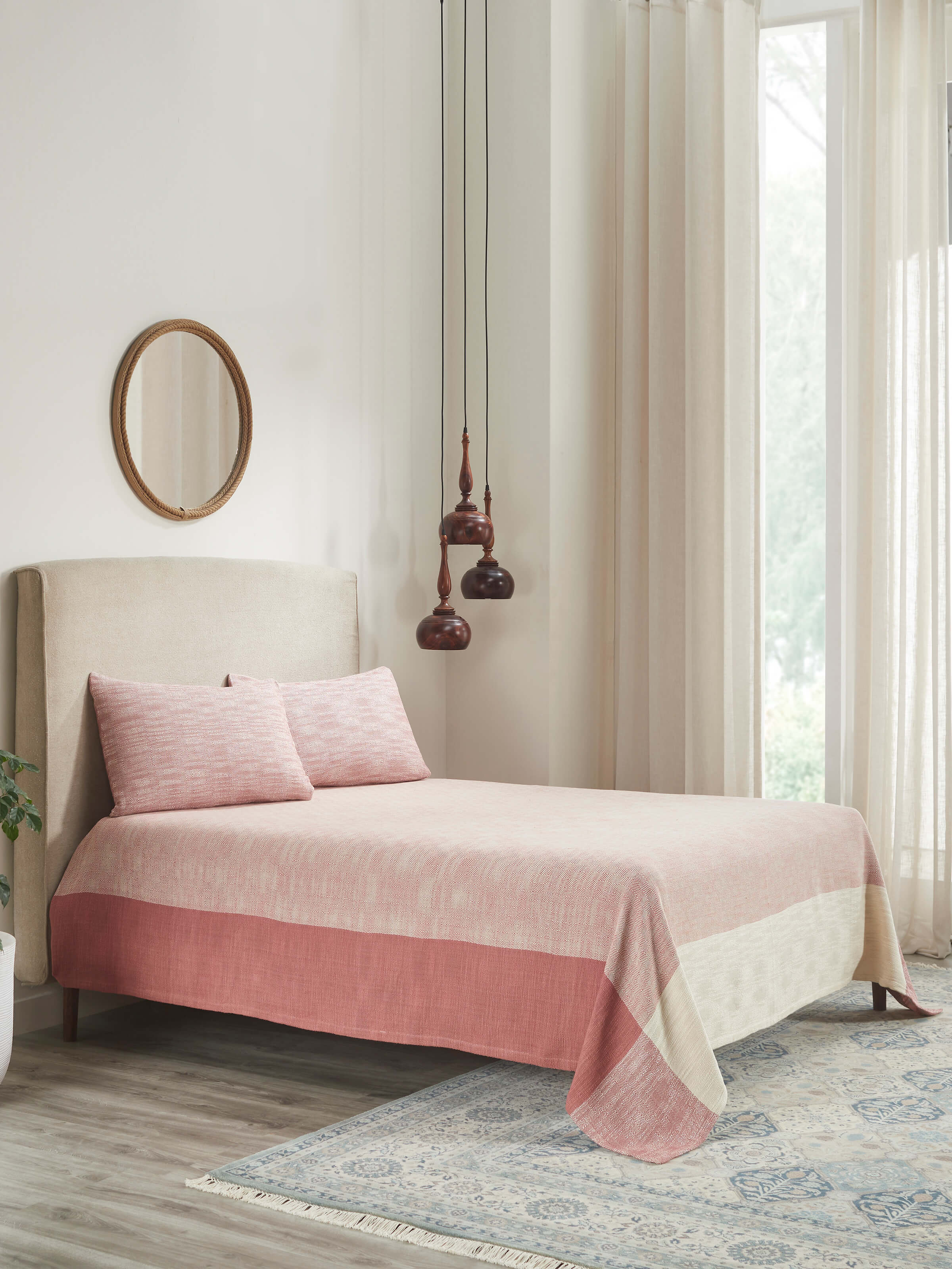 Nabha Pink Sandstone Diamond Weave King-size Bedspread Set