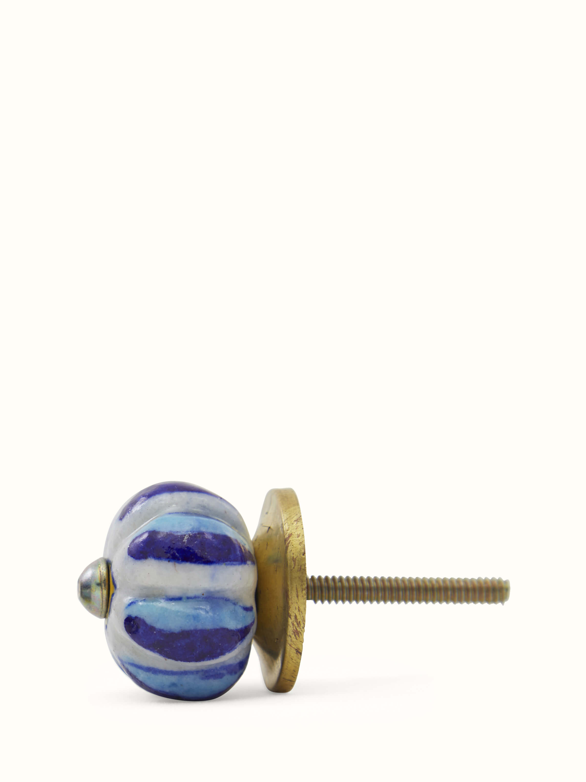 Top view of Blue Pottery Round Rib Door Knob Set