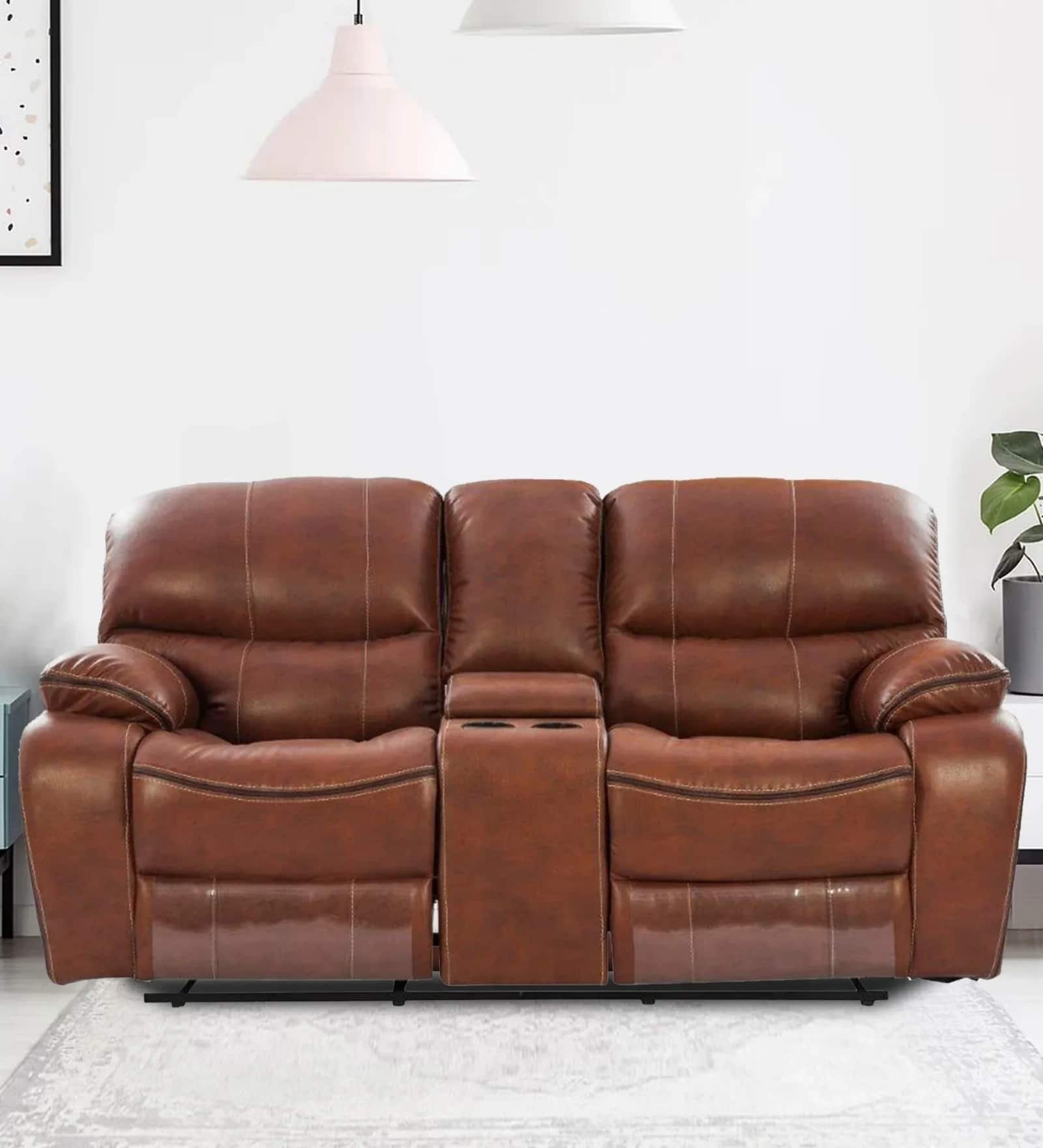 Tigris Leatherette 2 Seater Manual Recliner Sofa in Brown