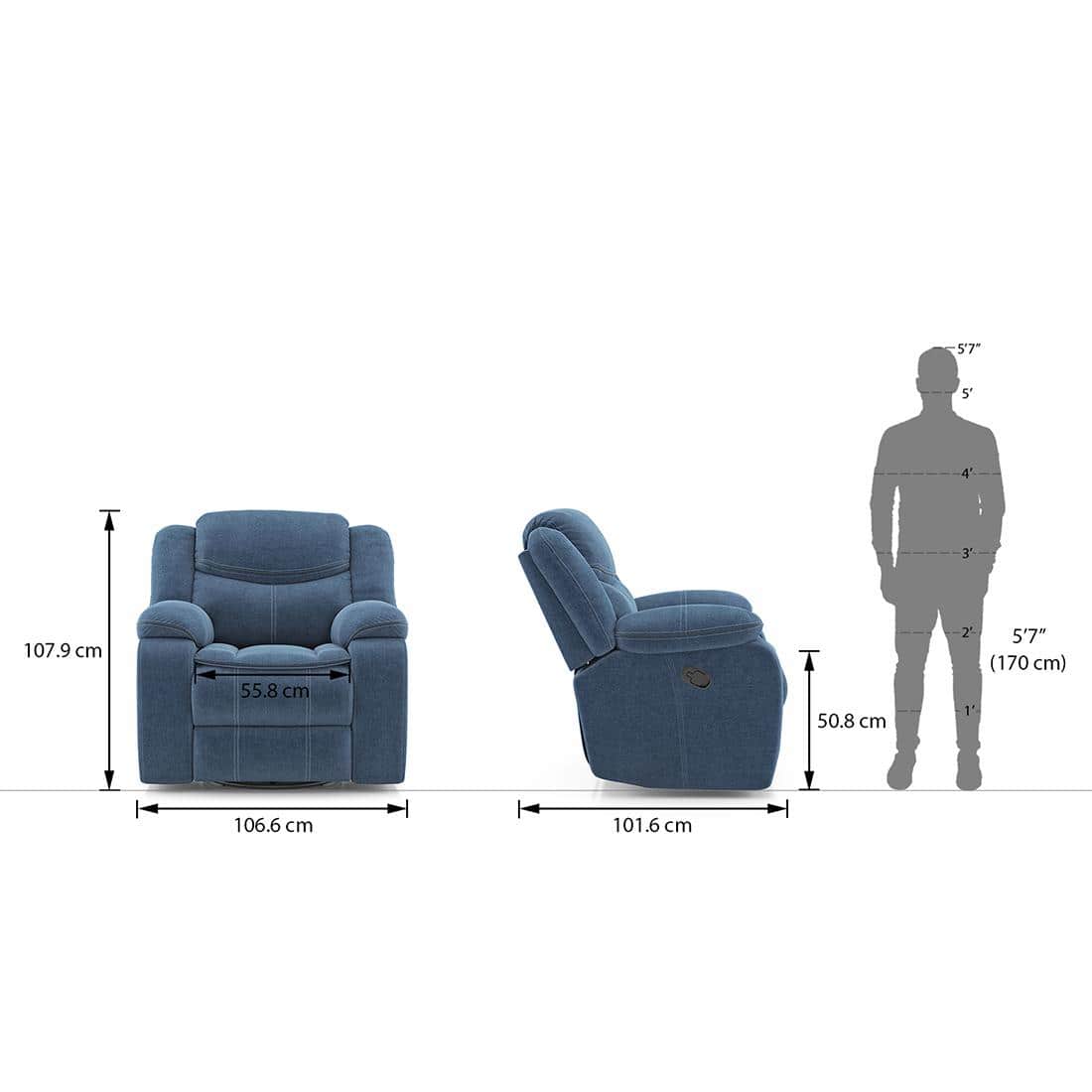 Atticus Single Seater Swivel Rock Recliner in Baltic Blue Colour