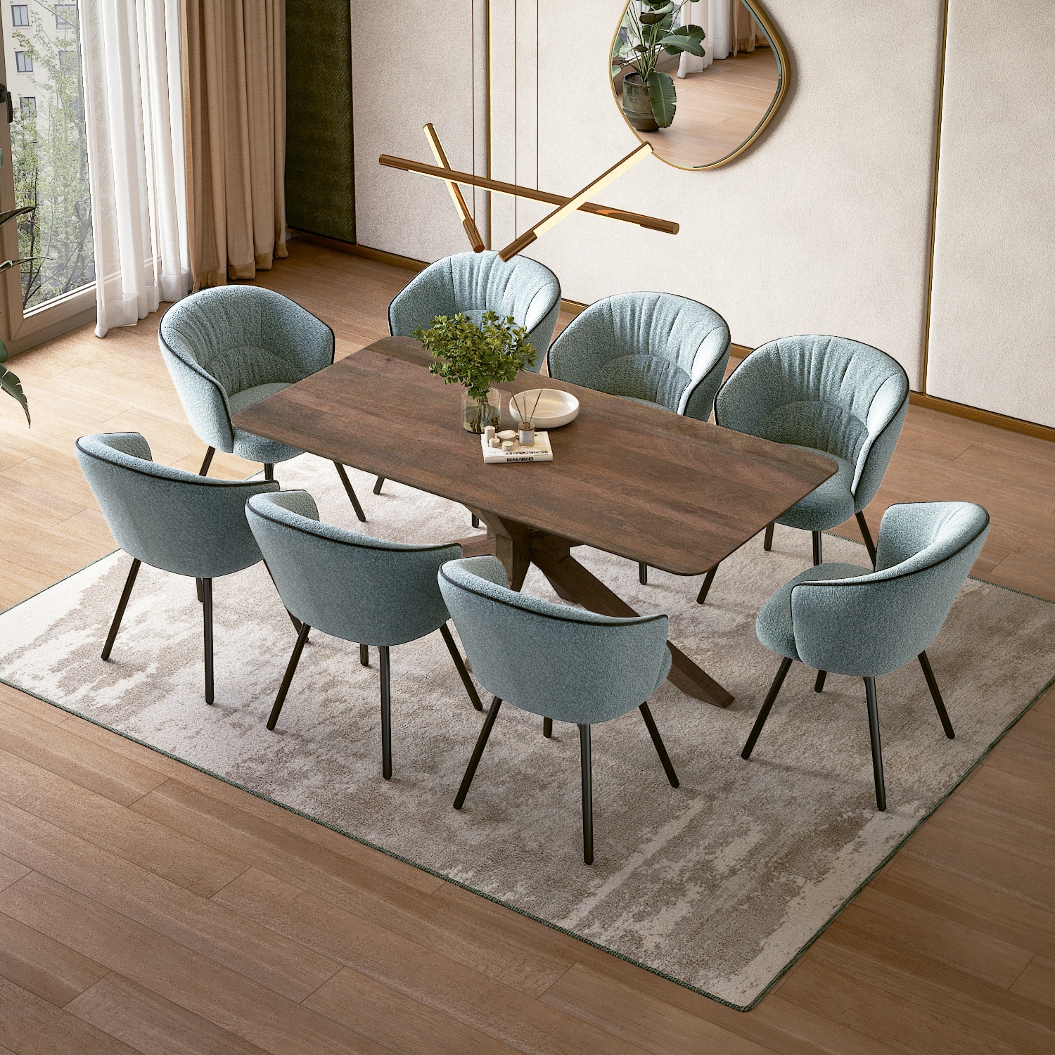 Anderson Solid Wood 8-Seater Dining Table With Set of 4 Calix Dining Chair