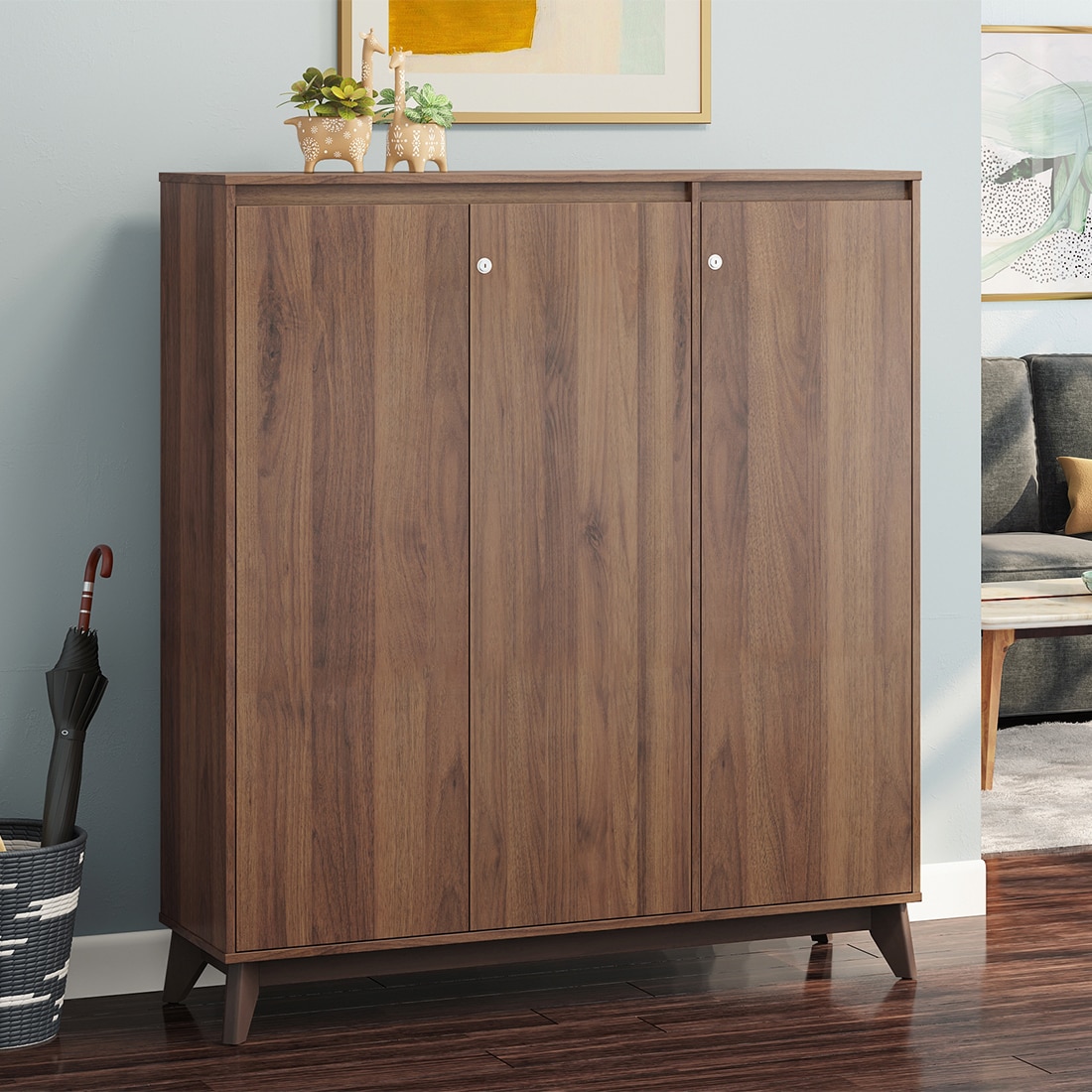 Webster 32 Pair Shoe Rack in Classic Walnut Finish