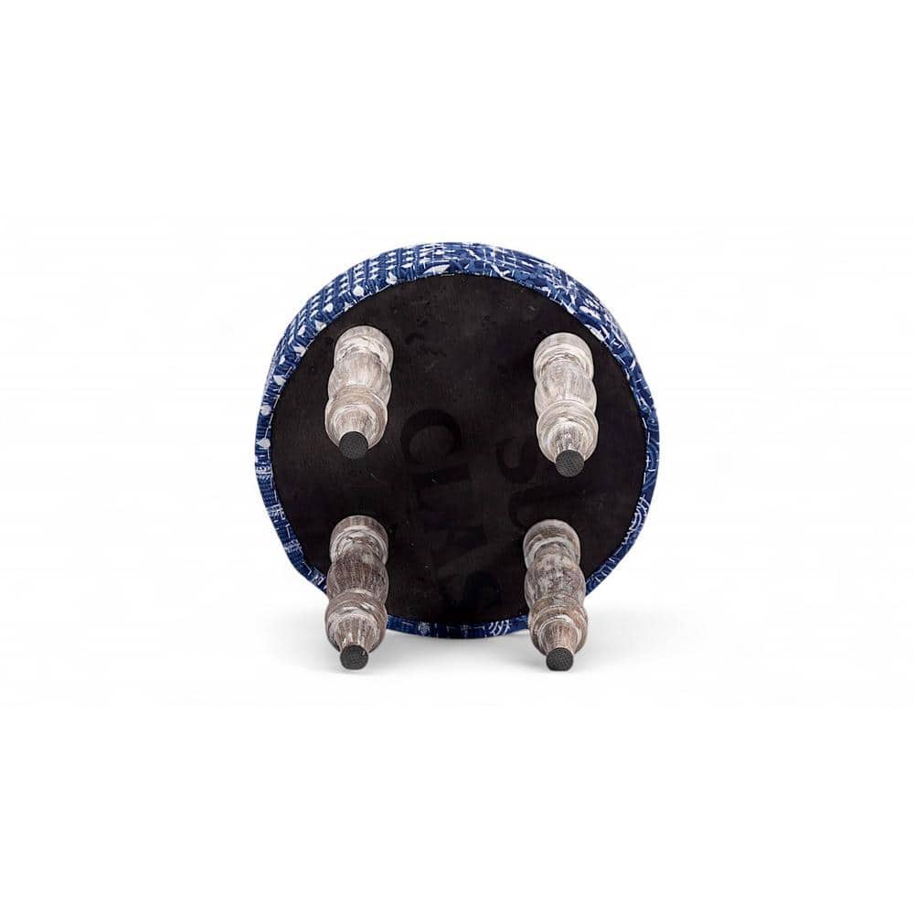 Bestone Sheesham Wood Mid Century Seater Bench Set  2 Stools In Indigo Patchwork Kantha