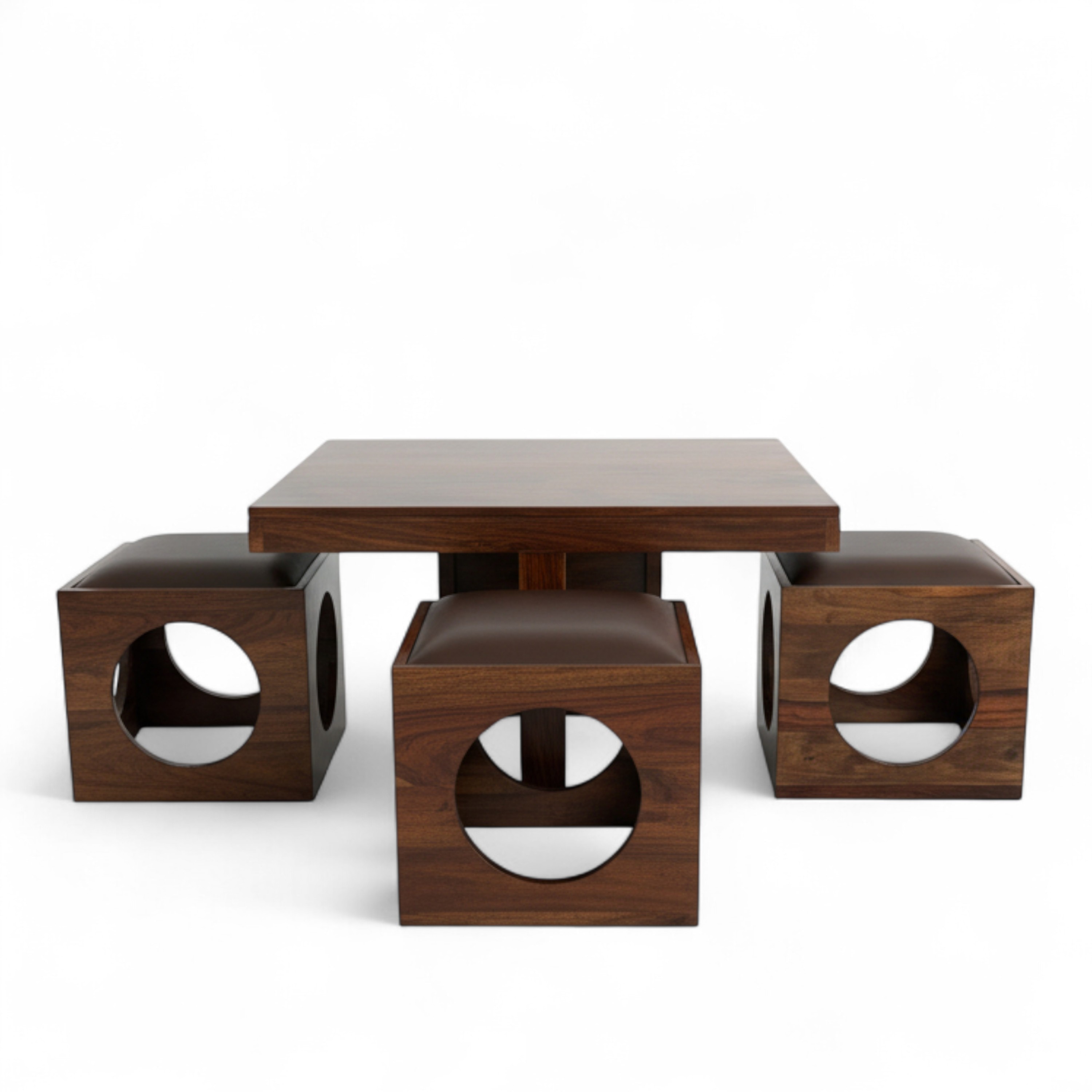Nordic Sheesham Wood Accent Coffee Table Set With 4 Stools In Provisional Teak Finish