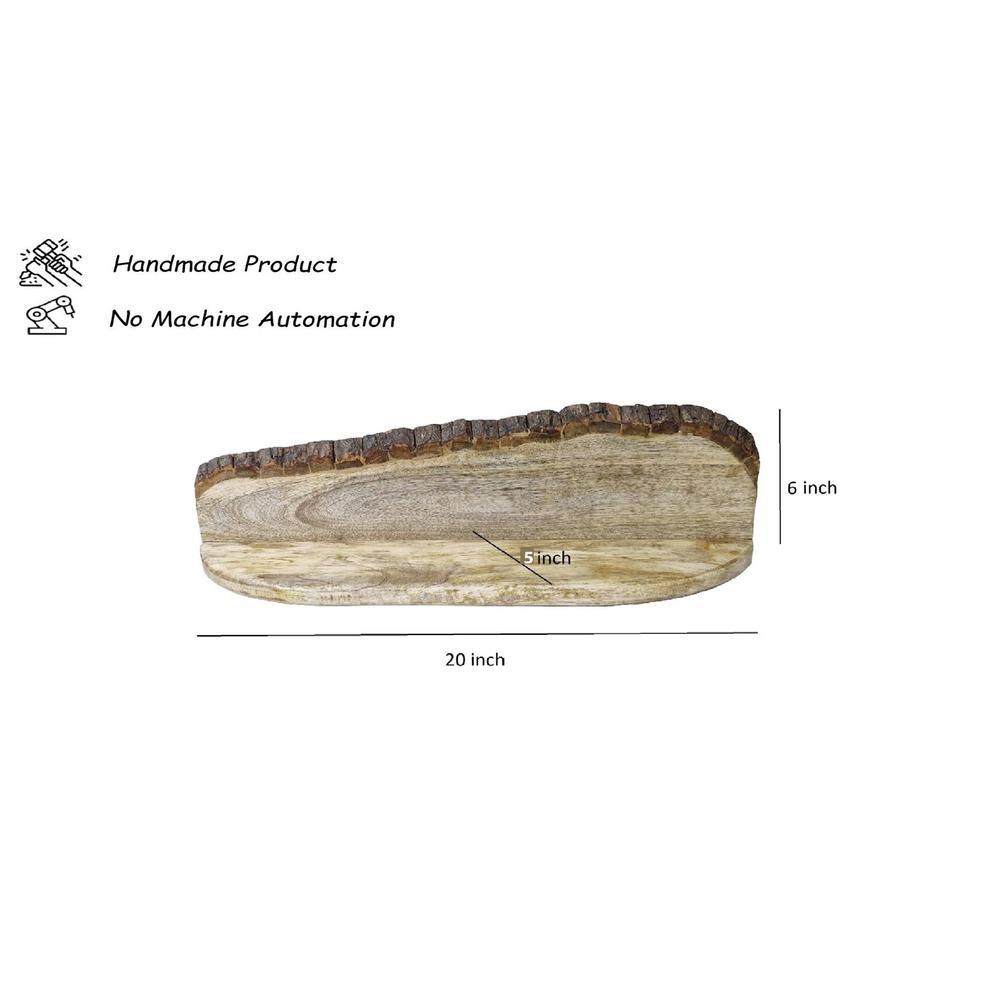 Pelli Natural Colour Solid Wood Wall Shelf with Bark lining