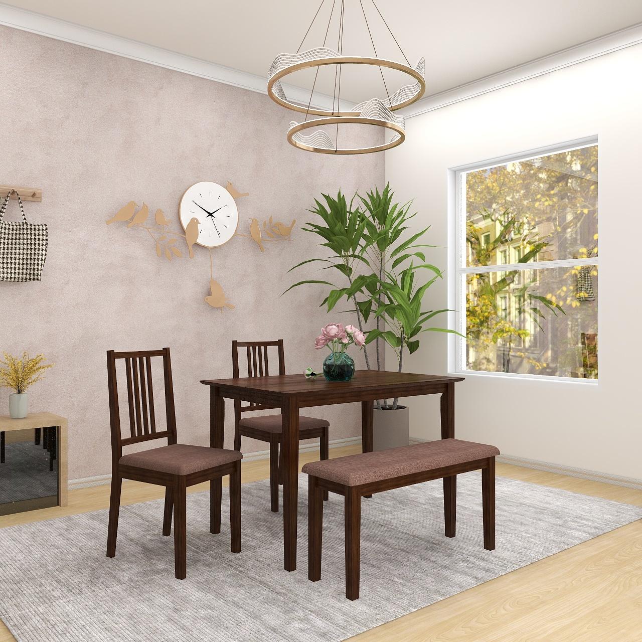 Monterey 4 Seater Dining Set with 1 Bench and 2 Chairs (Rubberwood, Dark Cappuccino Finish)