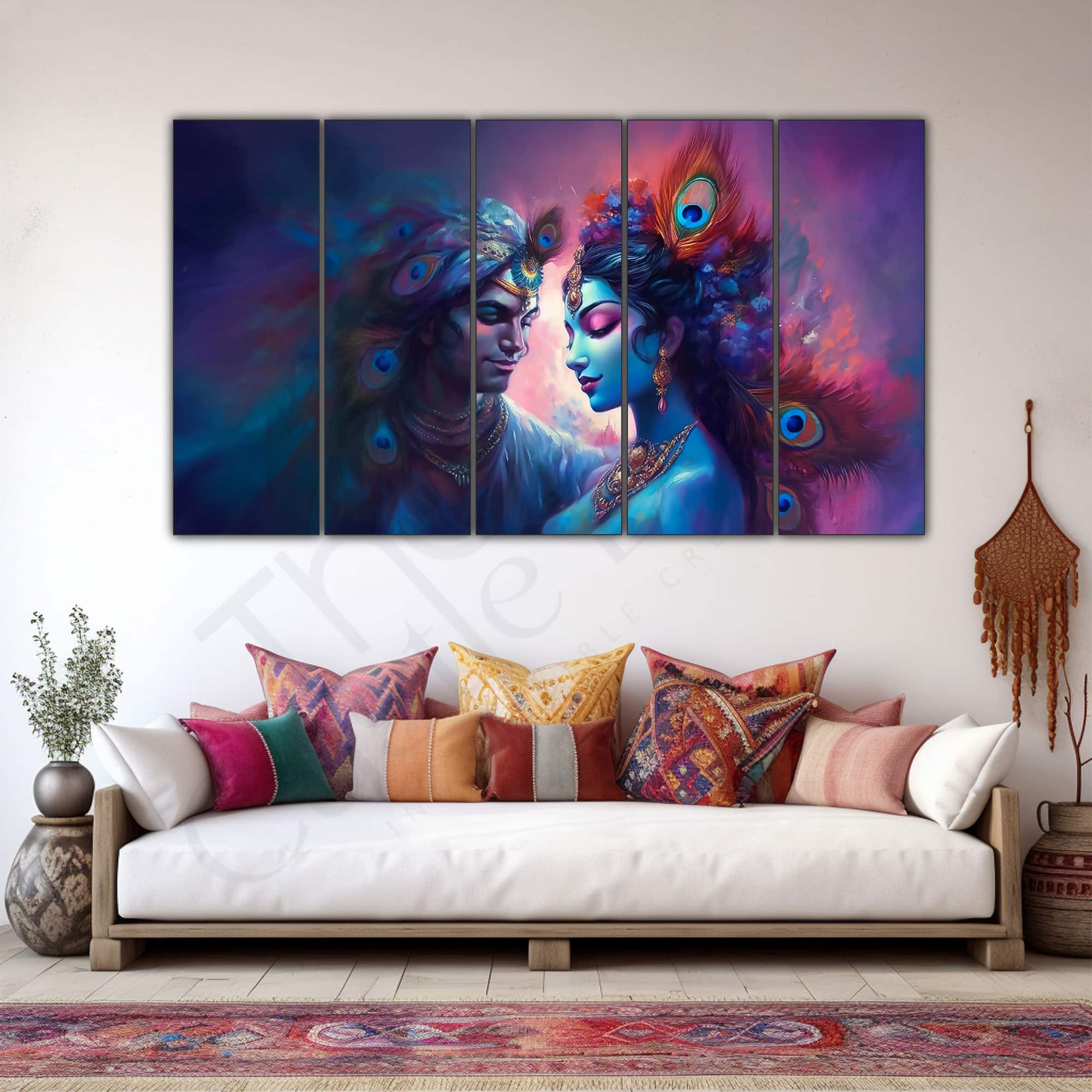 The Castle Decor Radha Krishna Wall Painting Wooden Framed 27x48 Inch (Style 3) - The Castle Decor