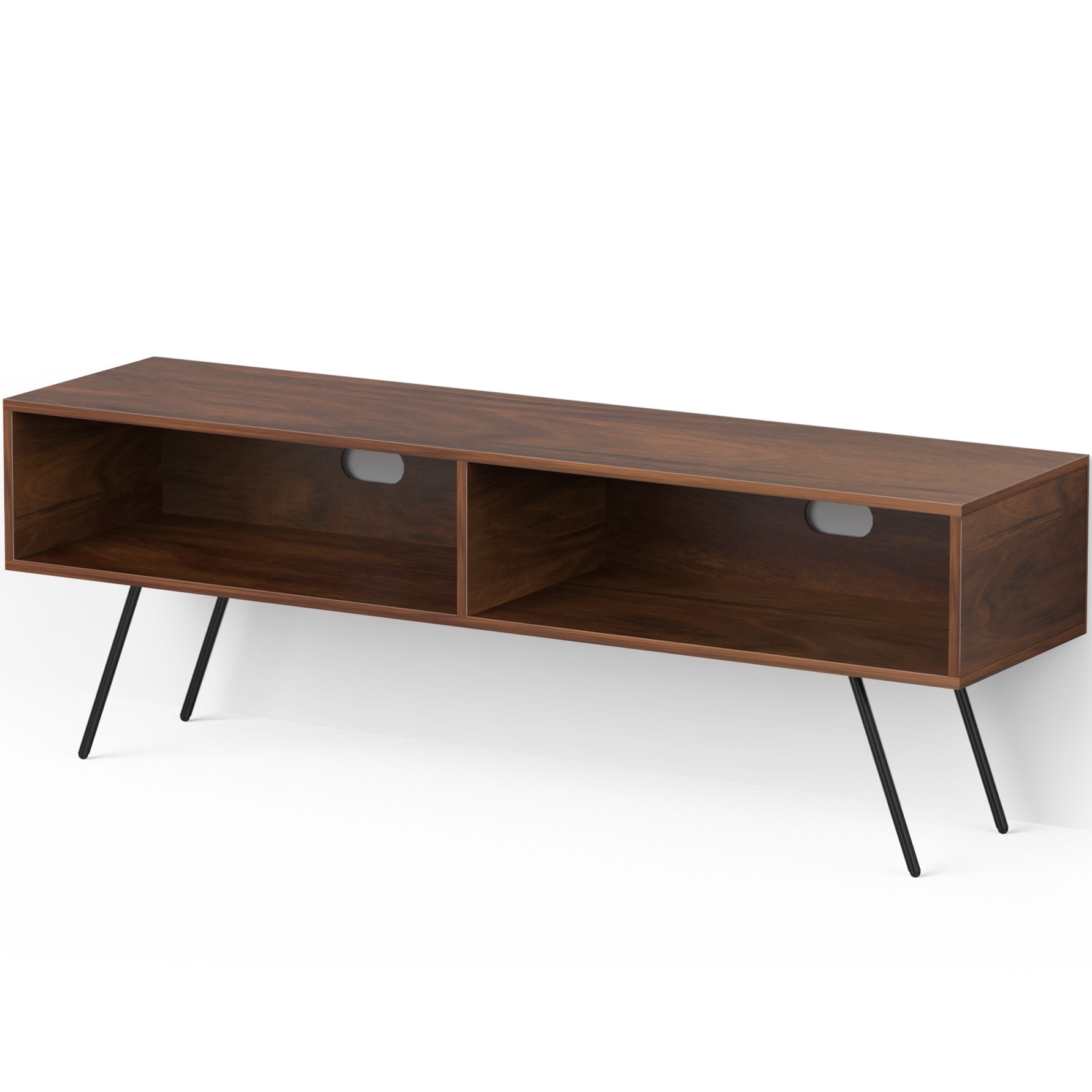 BLUEWUD Averyl Engineering Wood TV Entertainment Unit Set Top Box Stand/TV Cabinet Panel with Shelves for Books & D�cor Display Unit with Black Pencil Legs, Ideal for 55 Inches (Brown Maple)