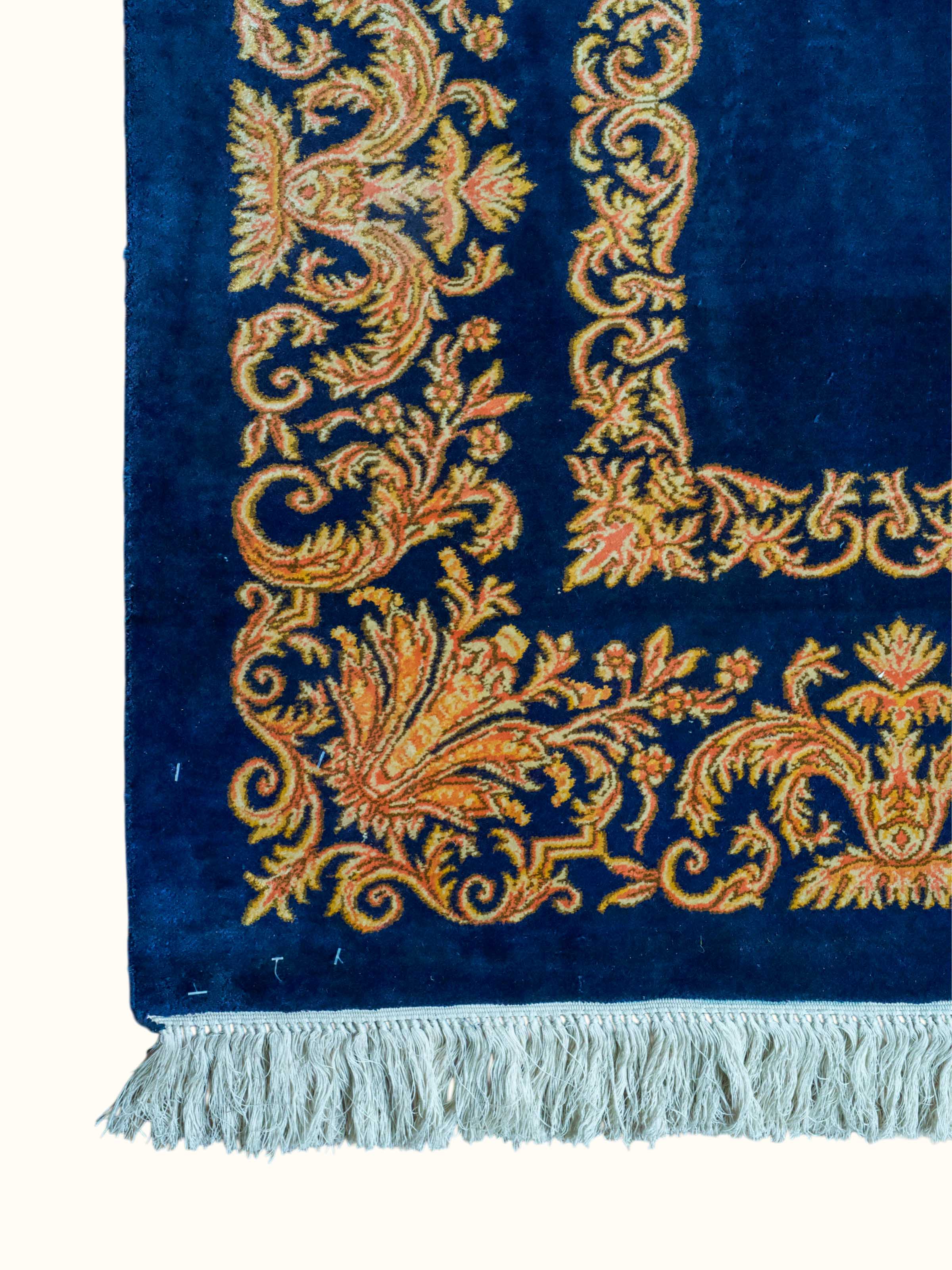 Traditional Persian Navy Opan Kashmir Silk Hand-Knotted Carpet