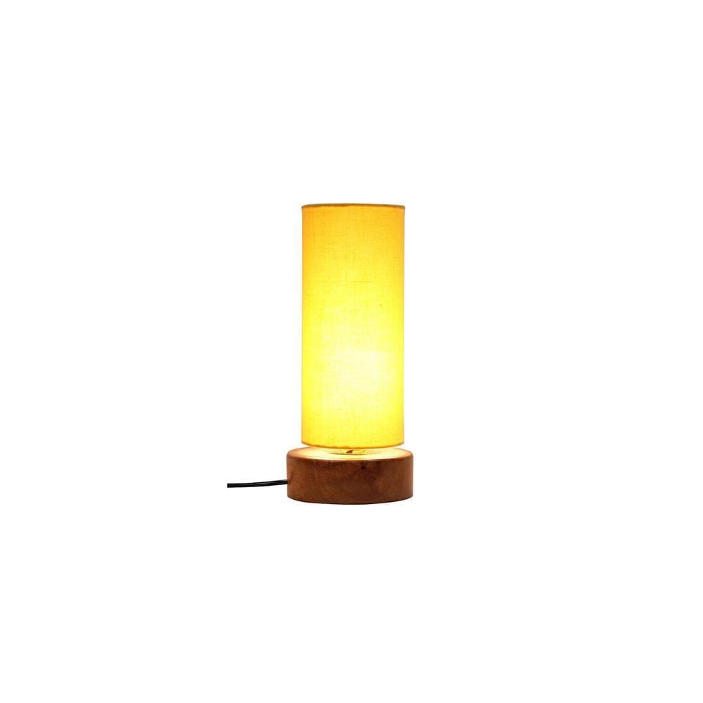 Amory Yellow Fabric Shade Table Lamp with Natural Wooden Base