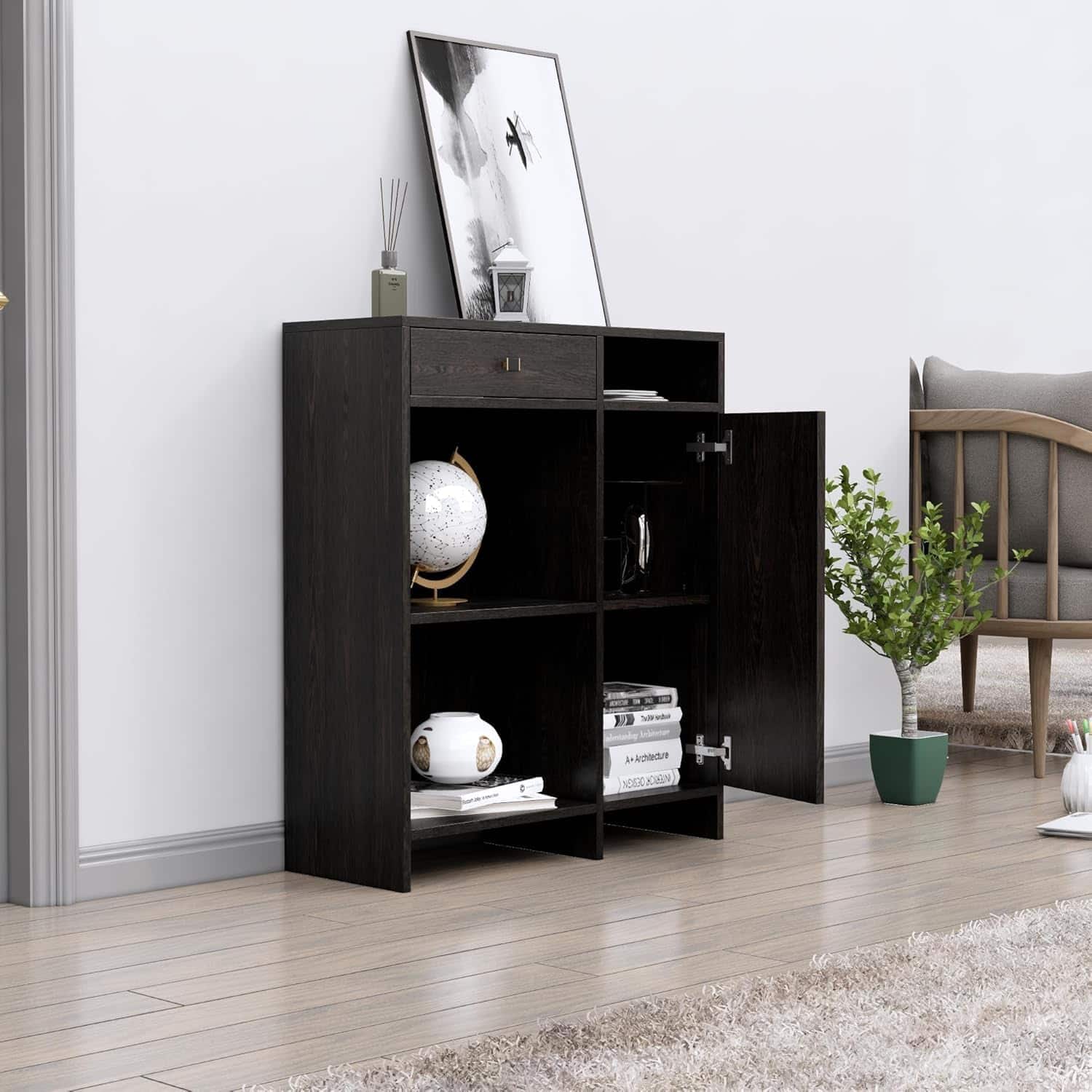 Hexa Red Multipurpose Storage Cabinet With 1 Drawer 1 Door in Flower Wenge Colour - HexaRed
