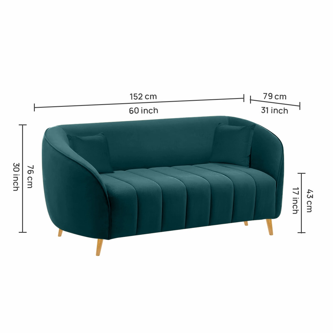 Nero Velvet 2 Seater Sofa in T Blue Colour