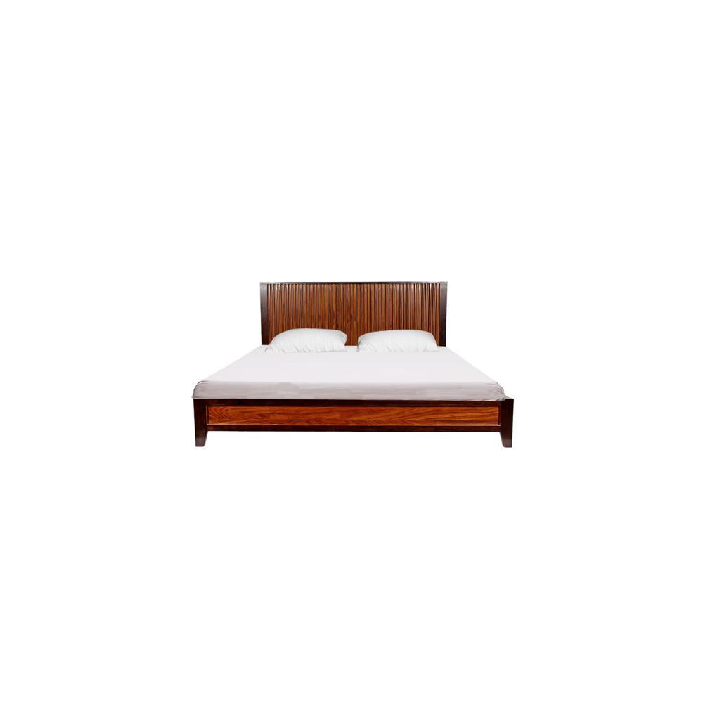 Ronnie Solid Wood Non Storage Bed In Dark Provincial Teak Finish