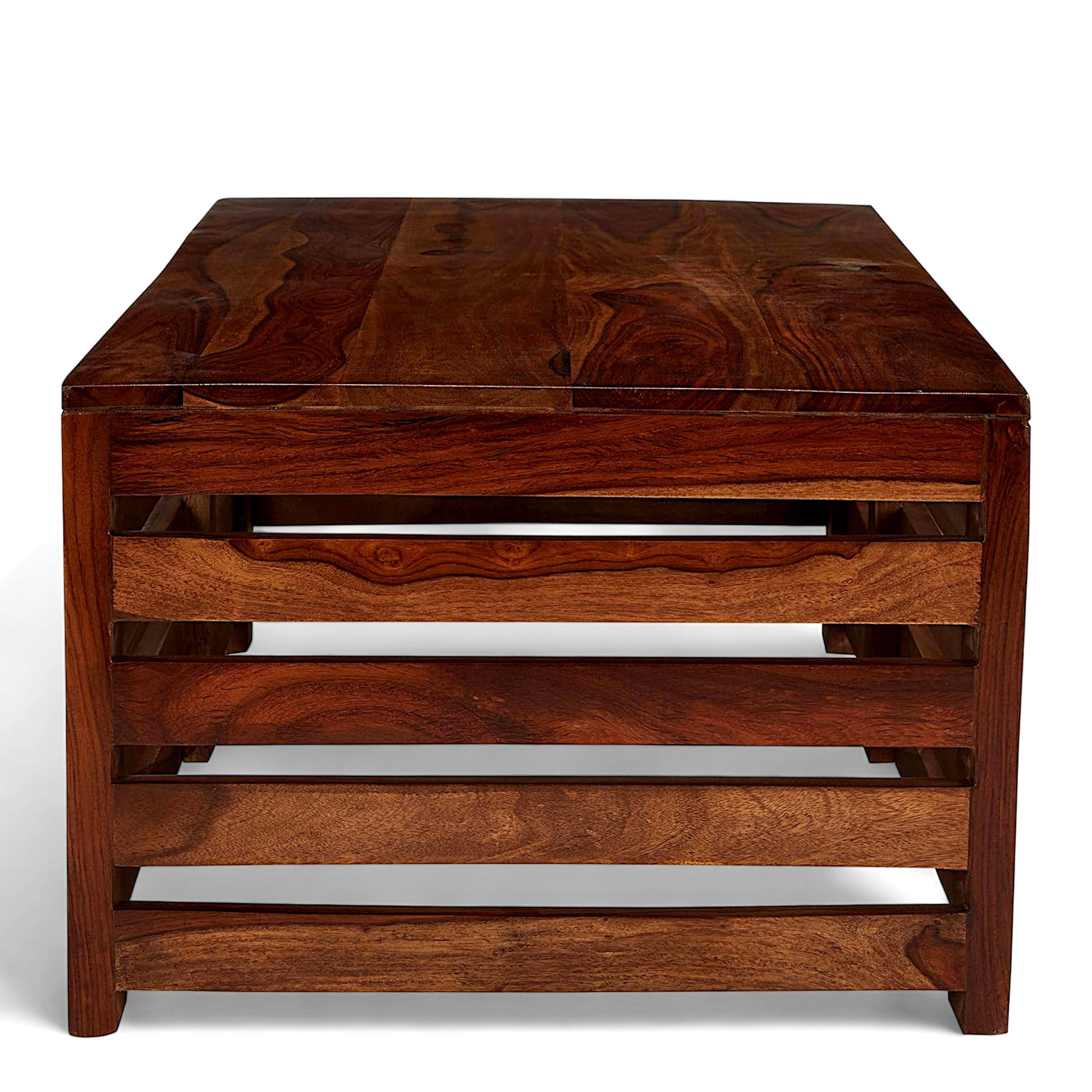 Erickson Sheesham Wood Contemporary Rectangle Coffee Table In Natural Teak Finish