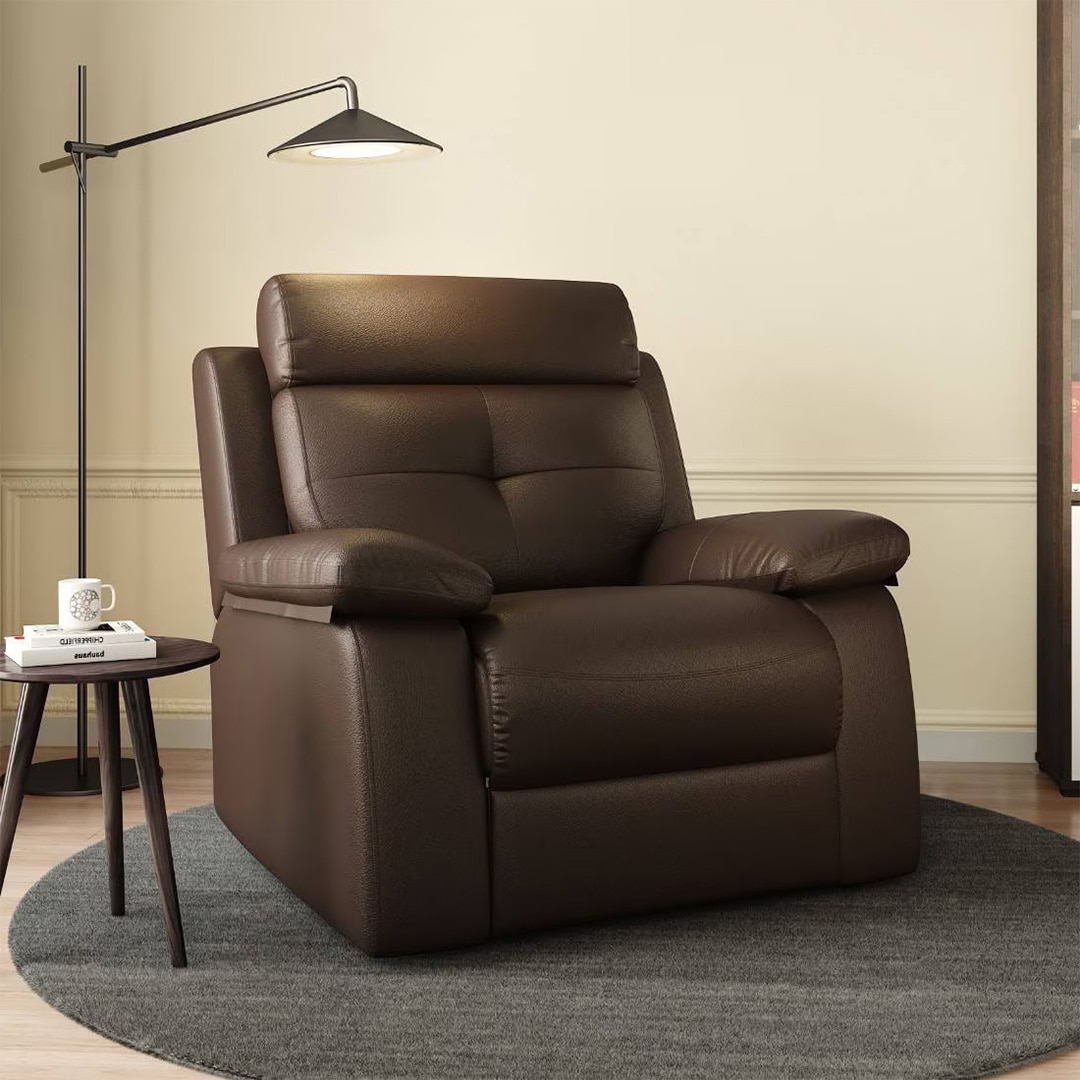 Raphael Leatherette One Seater Manual Recliner in Brown Colour