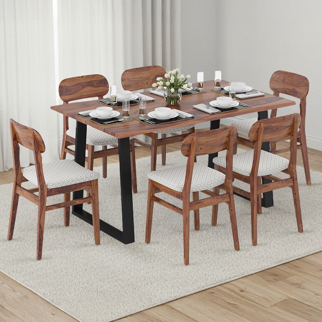 Aquila Live Edge 6 Seater Dining Table With Set Of 6 Vivien Chairs