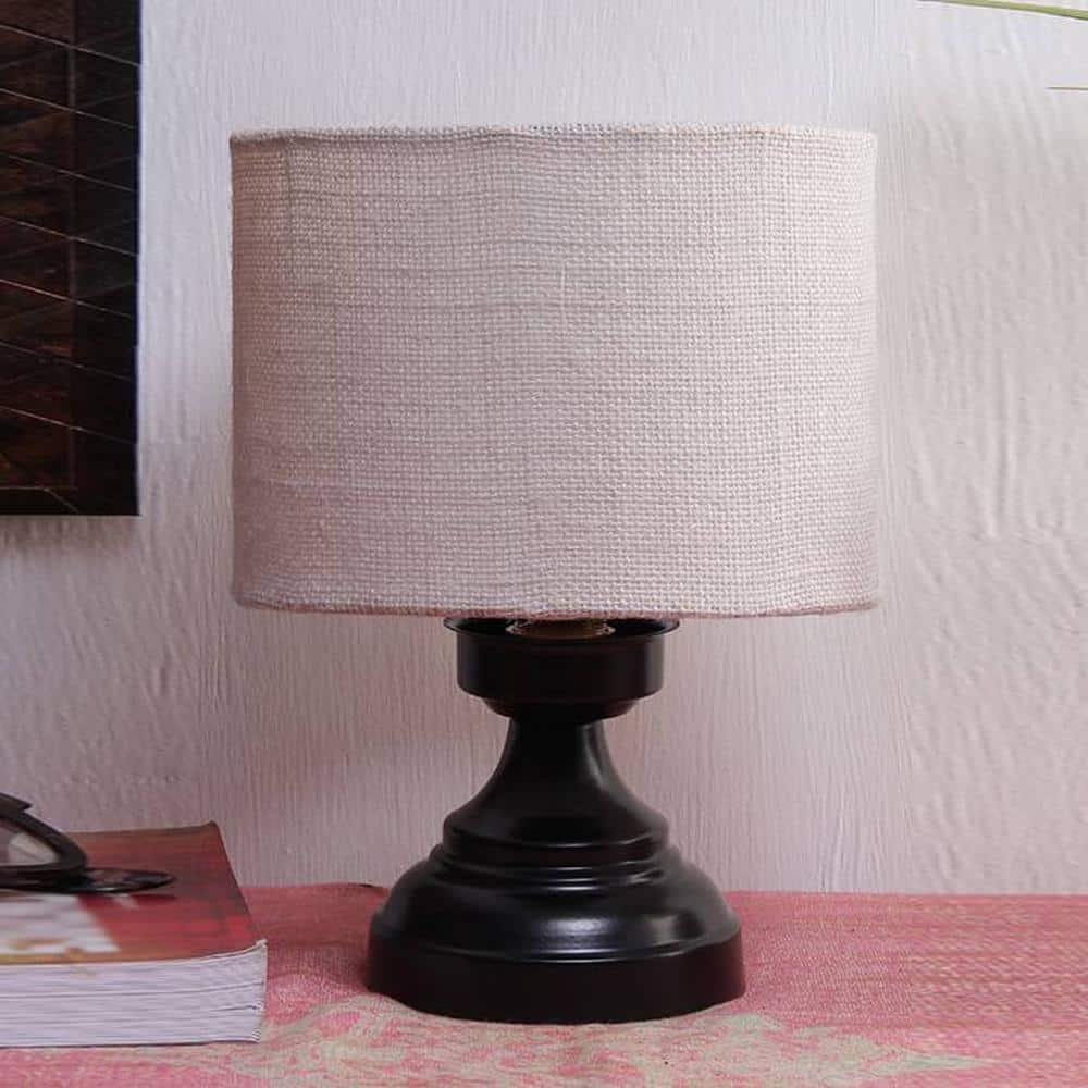 Raeburn White Natural Fiber Shade Table Lamp with Black Iron Base