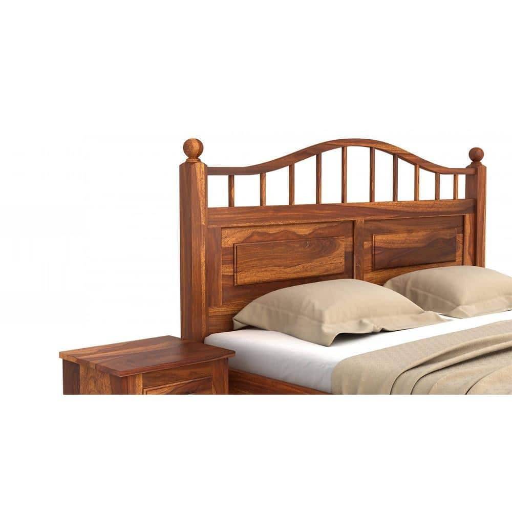 Syan Sheesham Wood King Size Bed Non Storage Provincial Teak Finish (72 x 78 inches)