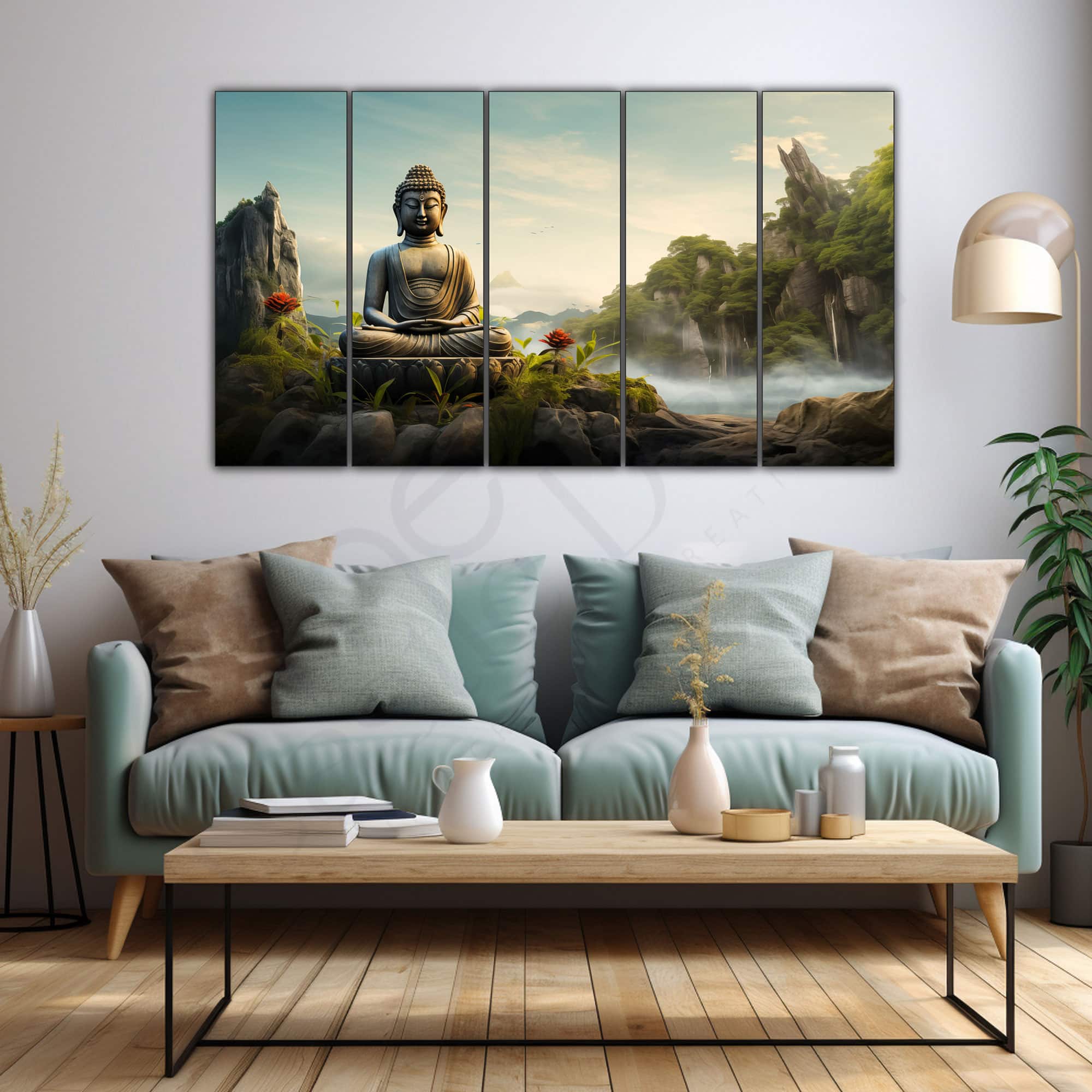 The Castle Decor Lord Buddha Meditation Wall Painting Wooden Framed 27x48 Inch (Style 27) - The Castle Decor