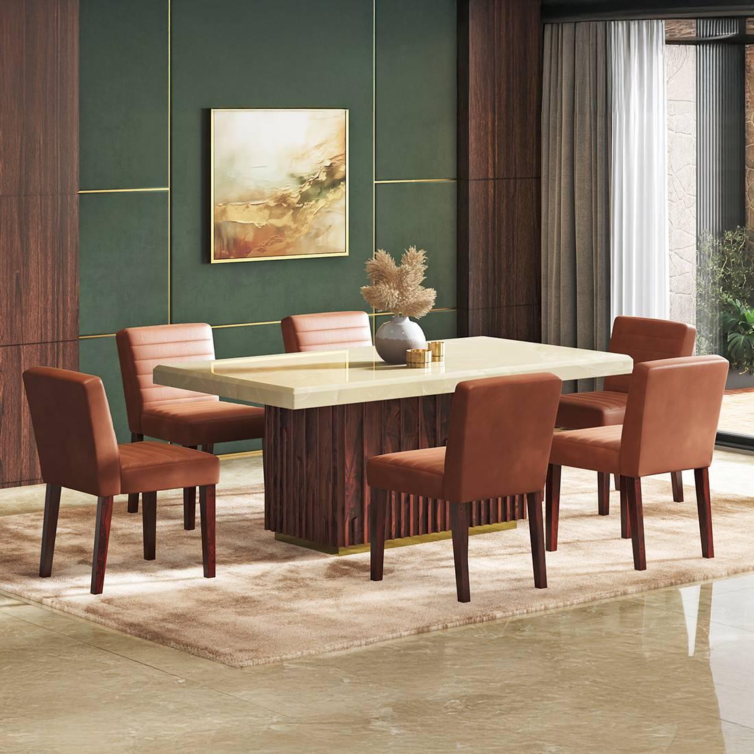 Gabriele Onex 6 Seater Pedestal Dining Table With Set Of 6 Ludo Dining Chairs