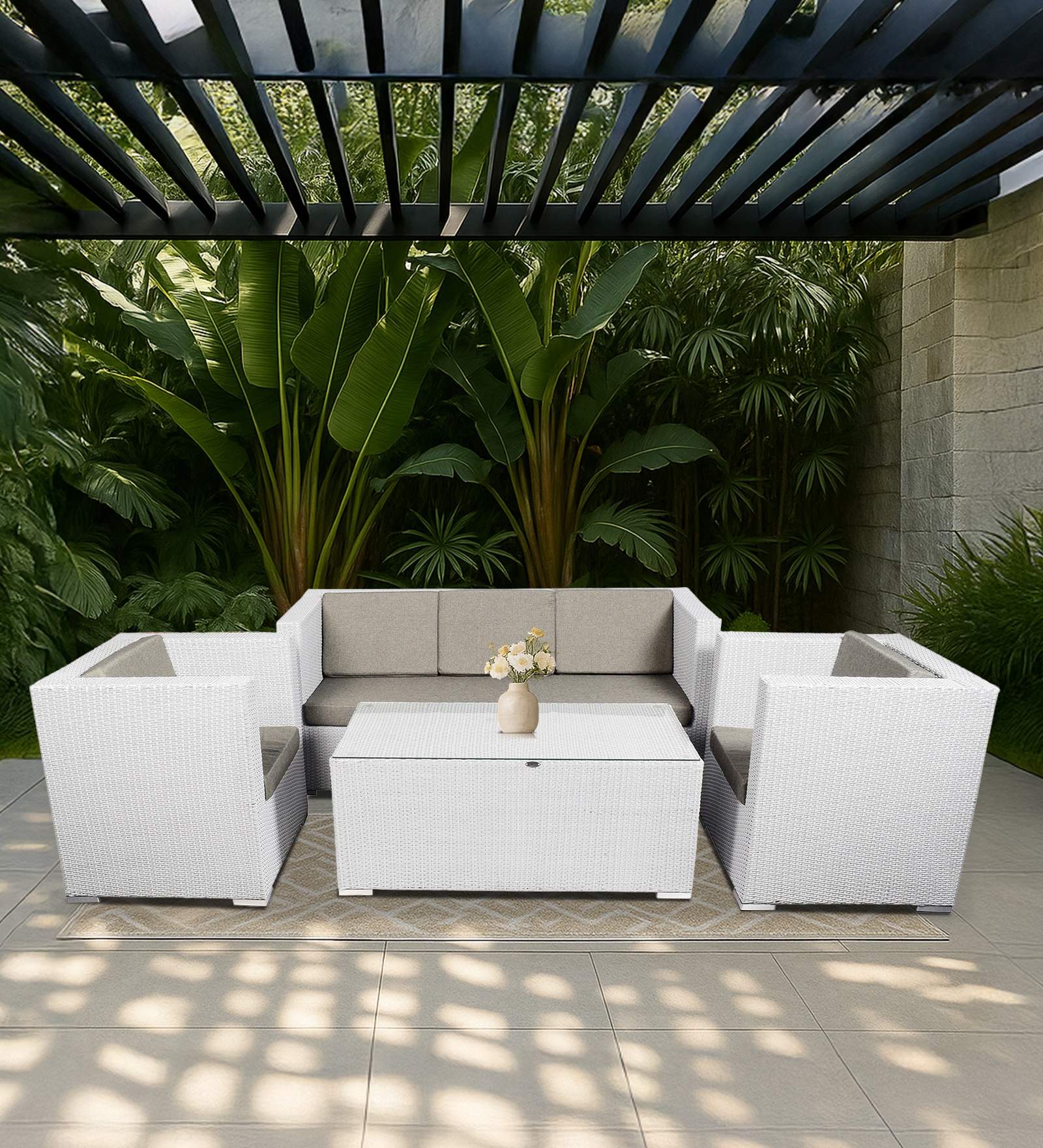 Nice 3+1+1 Seater Wicker Sofa Set in Black and White Dual Tone Colour